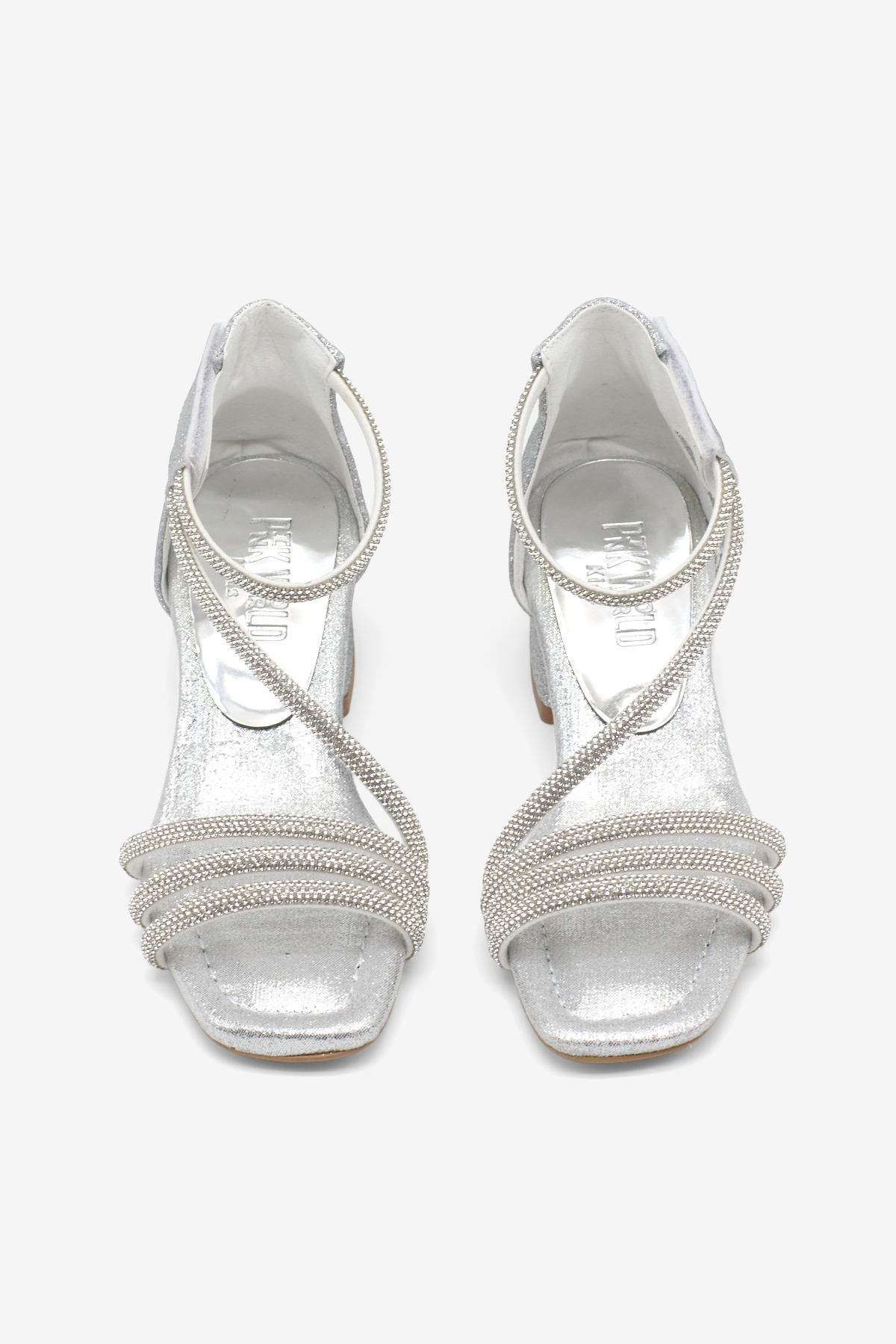 Kız Çocuk Gümüş Rahat Kalıp Çapraz Bantlı Topuklu Ayakkabı