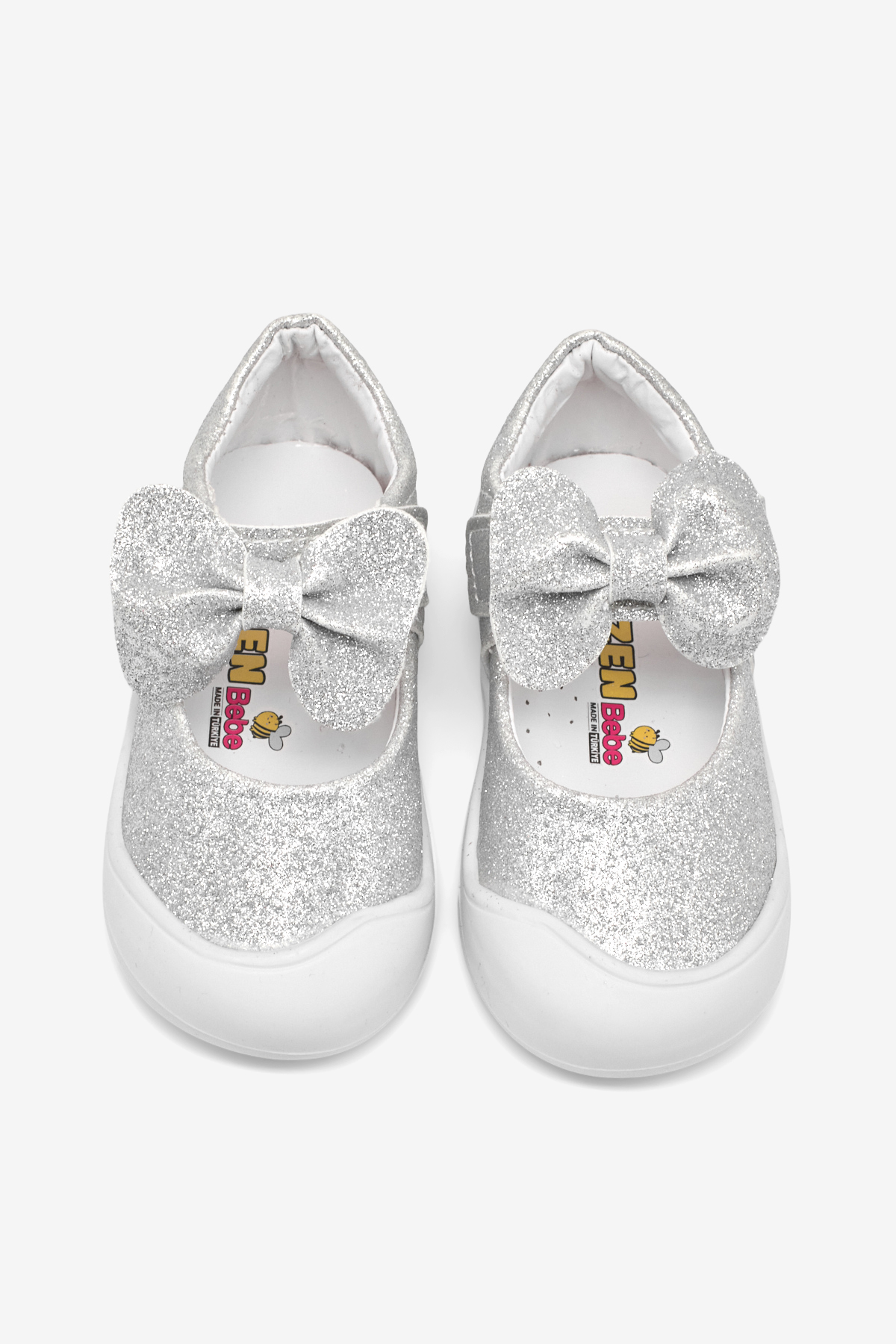 Kız Çocuk Gümüş simli Çocuk İlk Adım Fiyonlu Babet