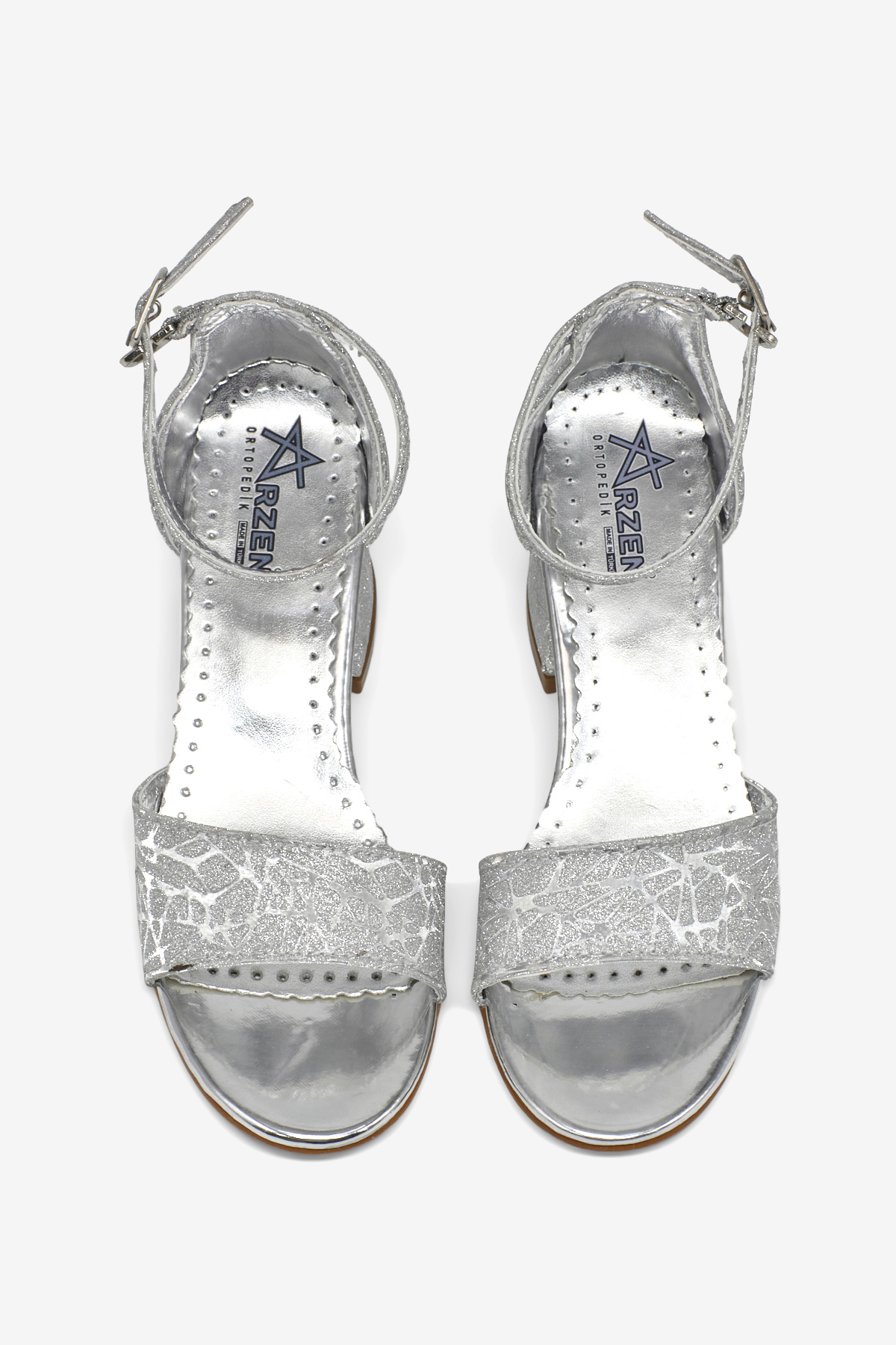 Kız Çocuk Gümüş simli Çocuk Topuklu Ayakkabı