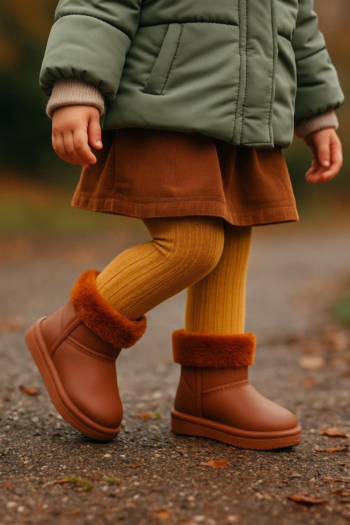 Kız Çocuk Kahve İçi Kürklü Sıcak Astarlı Çocuk PVC Bot