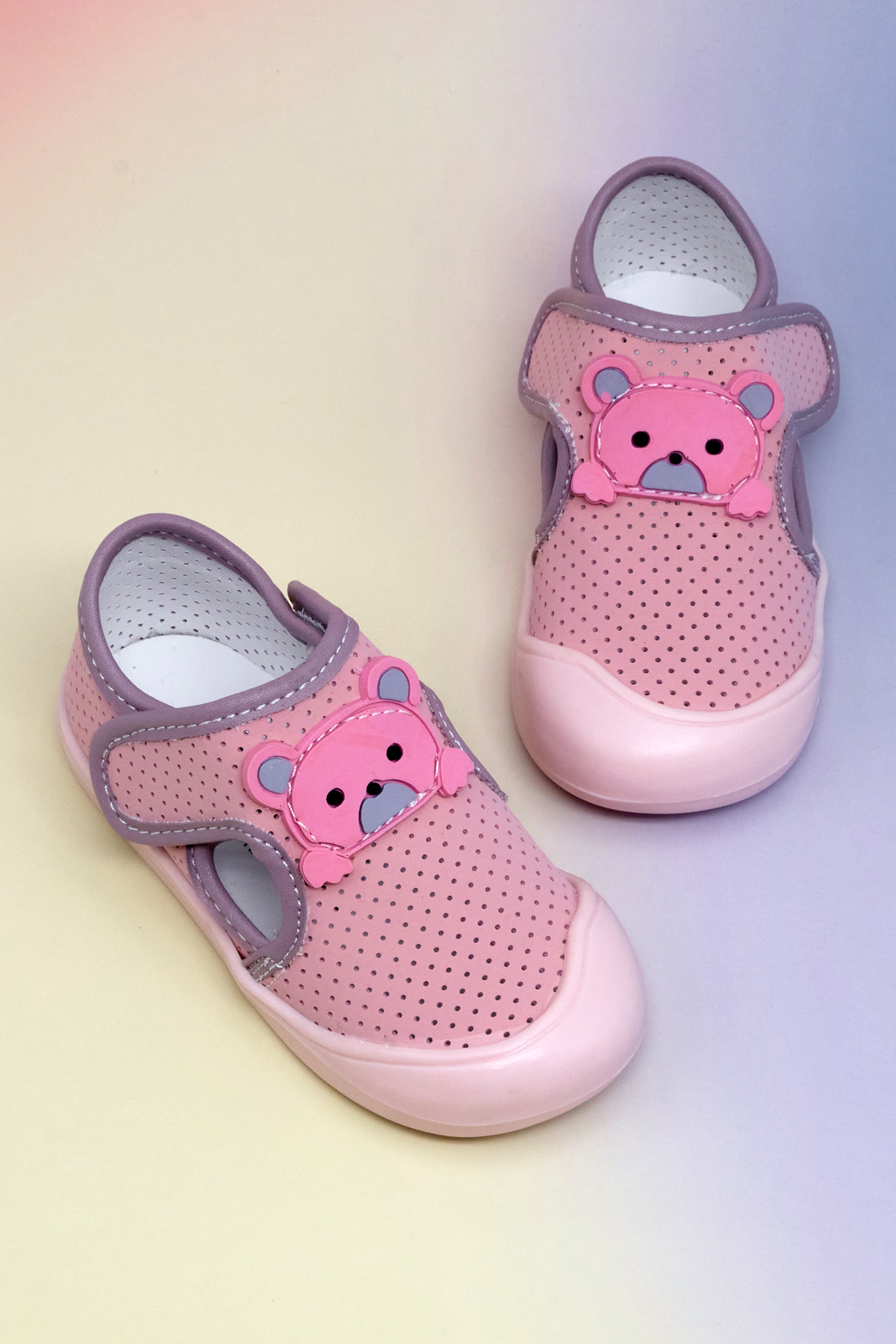 Kız Çocuk Pembe Nubuk Ayıcık Detaylı Rahat Kalıp İlk Adım Sneaker