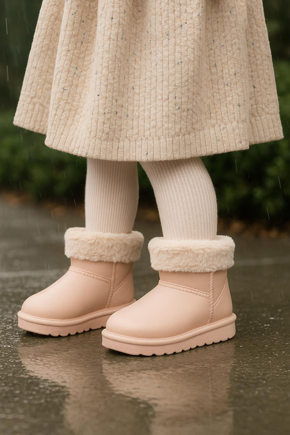 Kız Çocuk Pudra İçi Kürklü Sıcak Astarlı Çocuk PVC Bot