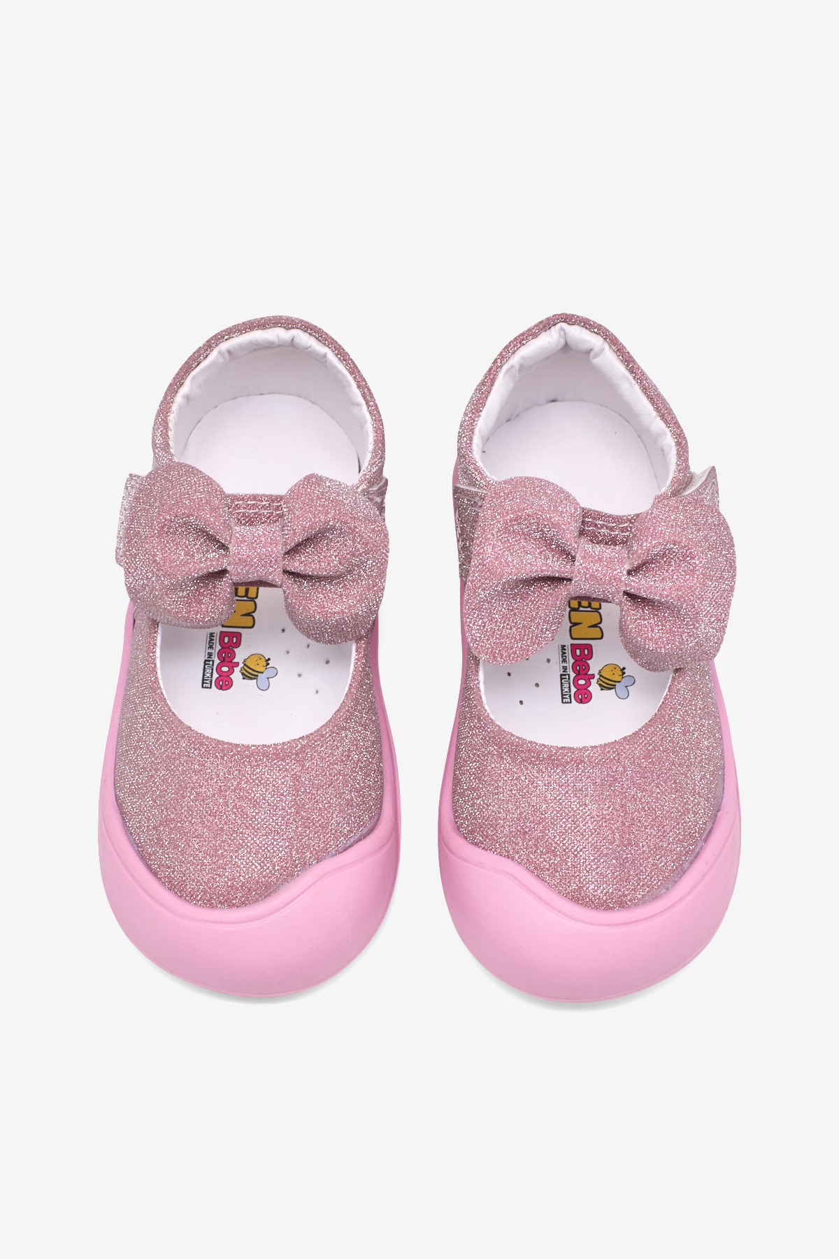 Kız Çocuk Pudra Simli Çocuk İlk Adım Fiyonlu Babet