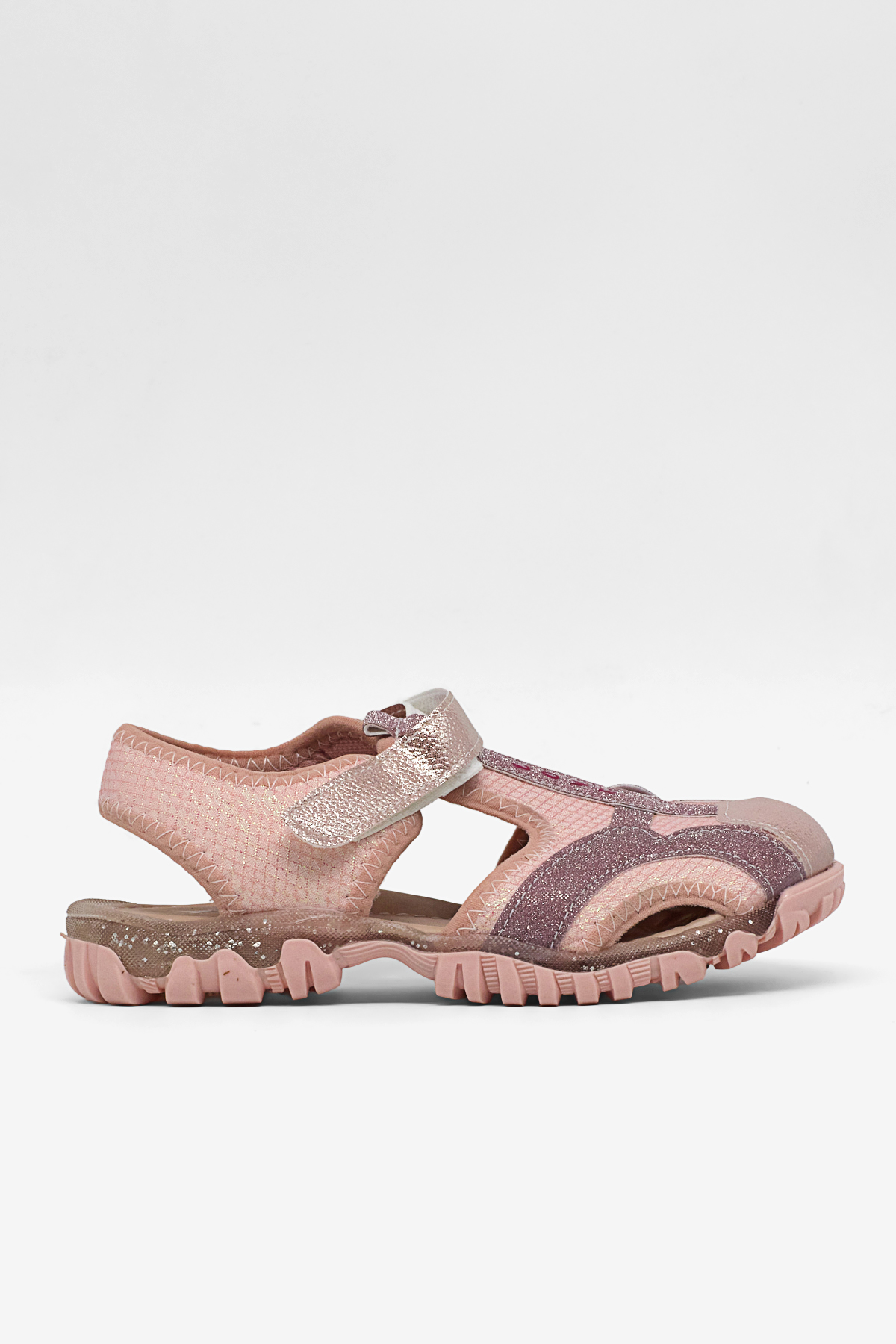 Kız Çocuk Pudra Simli Çoçuk Sim Detaylı Cırtlı Rahat Kalıp Sandalet