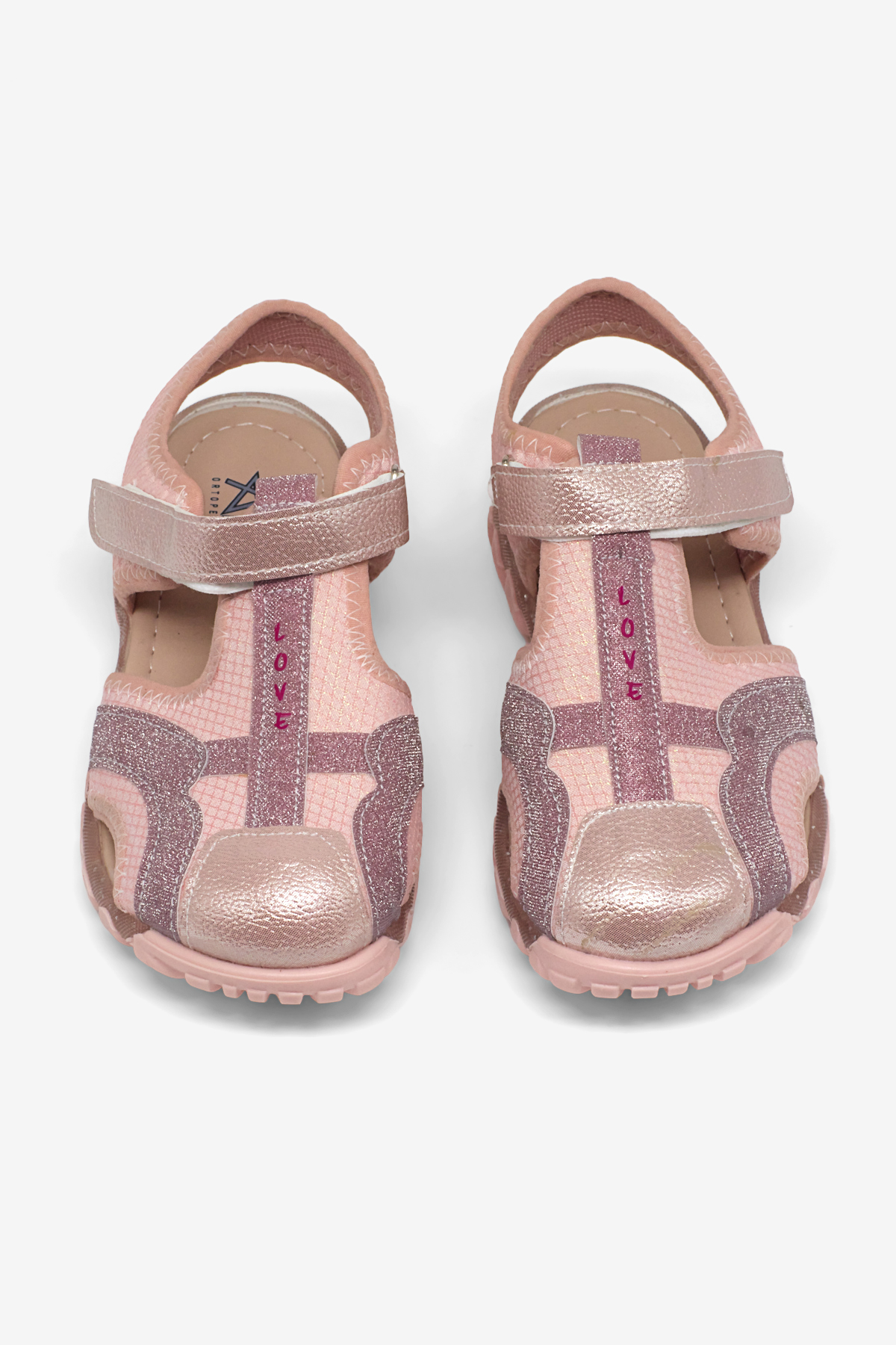 Kız Çocuk Pudra Simli Çoçuk Sim Detaylı Cırtlı Rahat Kalıp Sandalet