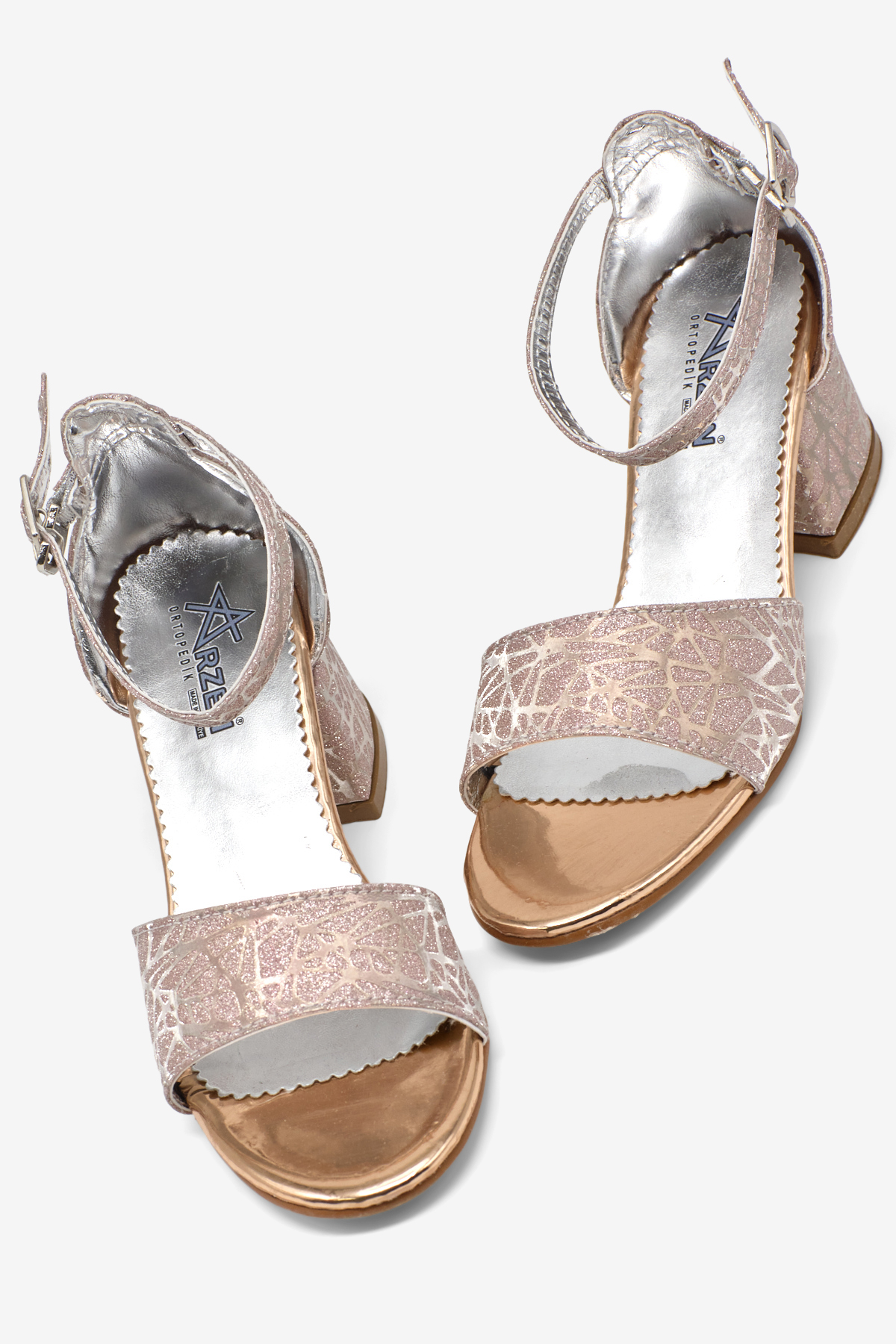 Kız Çocuk Pudra Simli Çocuk Topuklu Ayakkabı