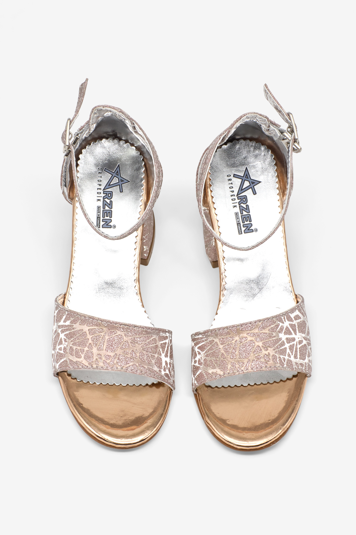 Kız Çocuk Pudra Simli Çocuk Topuklu Ayakkabı