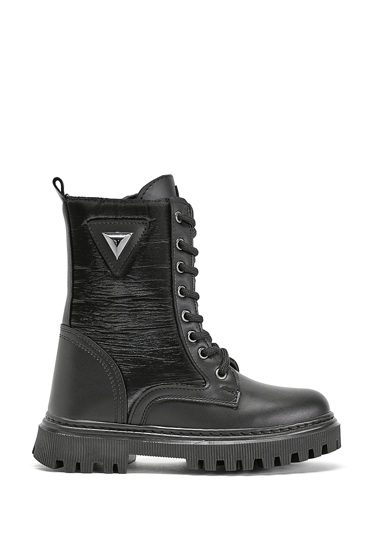 Kız Çocuk Siyah Cilt Termo Taban Bağcıklı ve Fermuarlı Uzun Bot