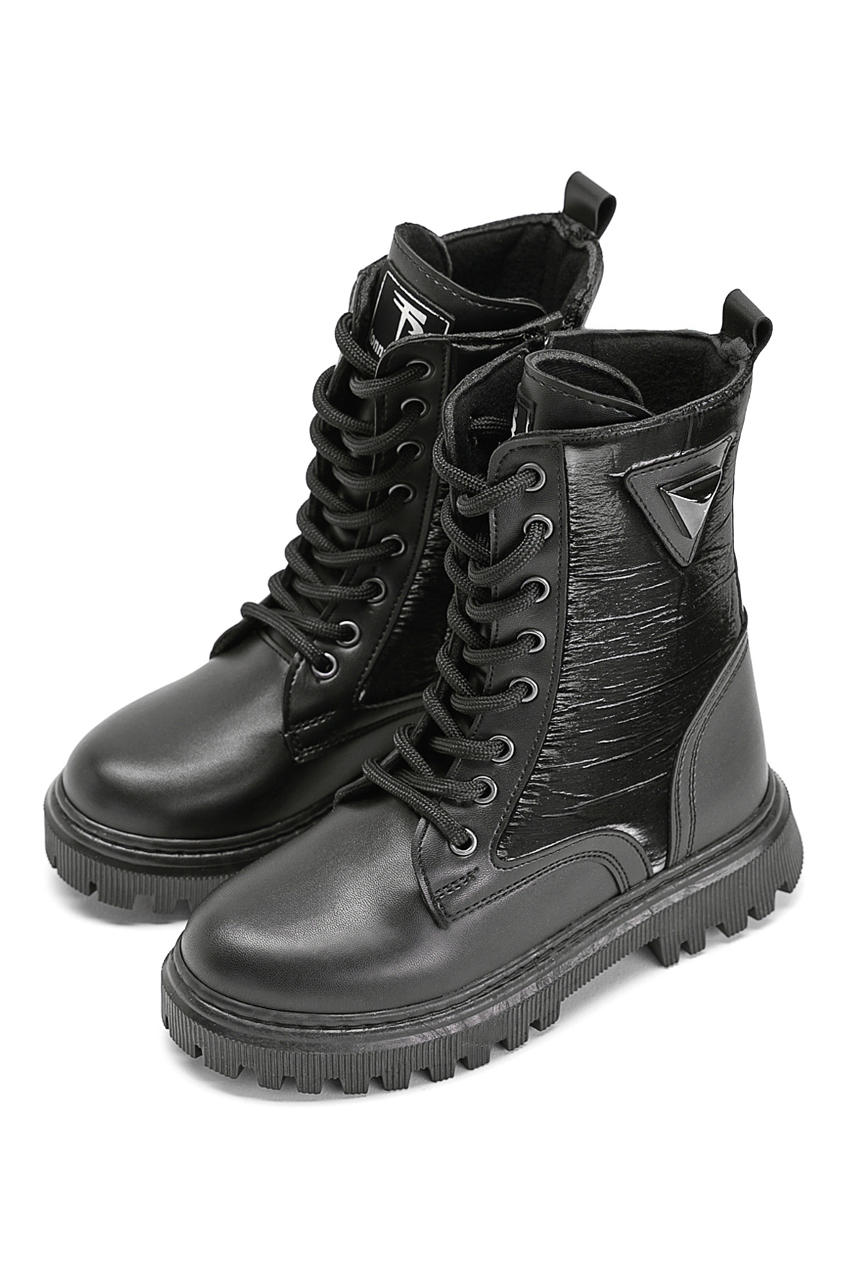 Kız Çocuk Siyah Cilt Termo Taban Bağcıklı ve Fermuarlı Uzun Bot