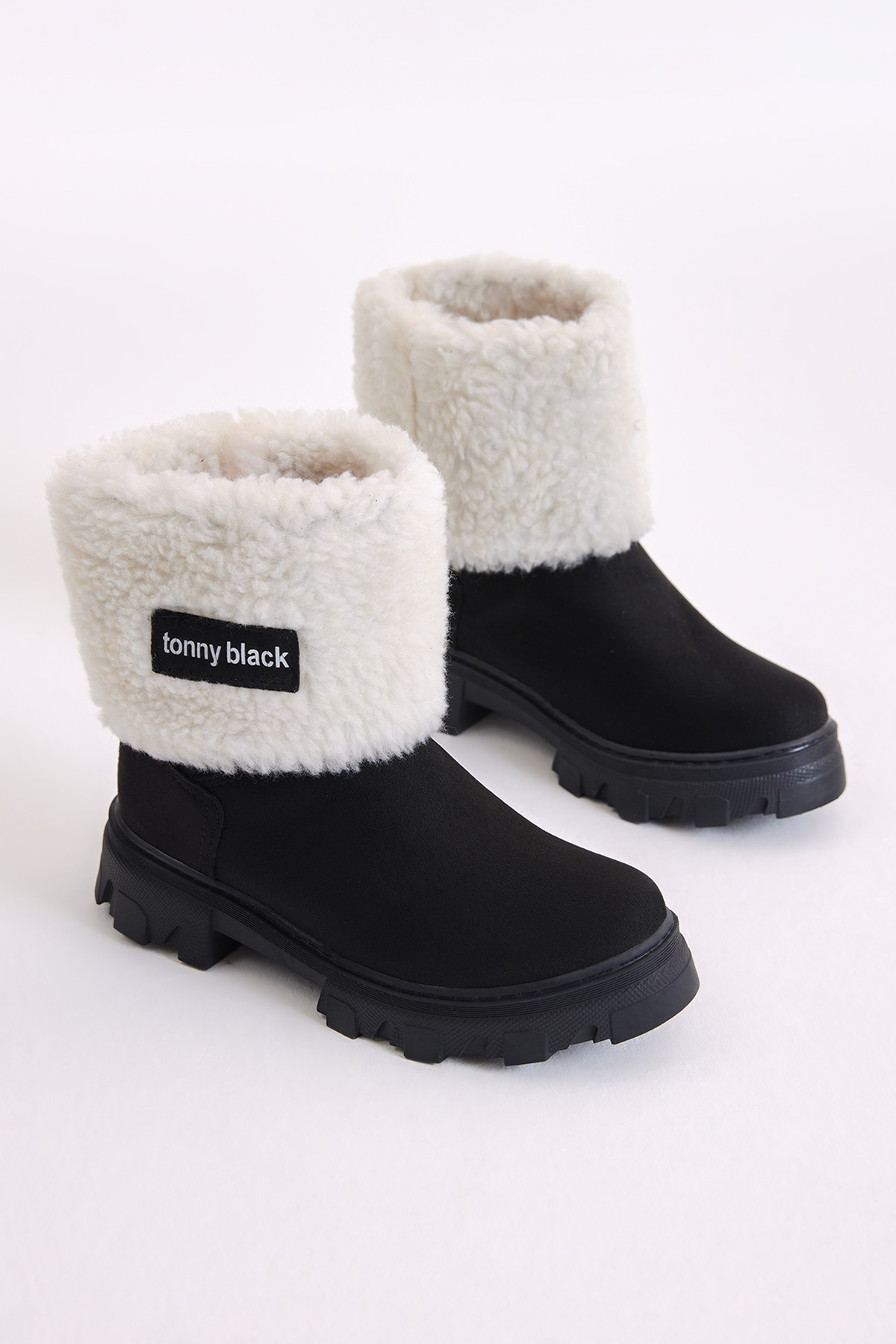 Kız Çocuk Siyah Süet İçi Kürklü Bot