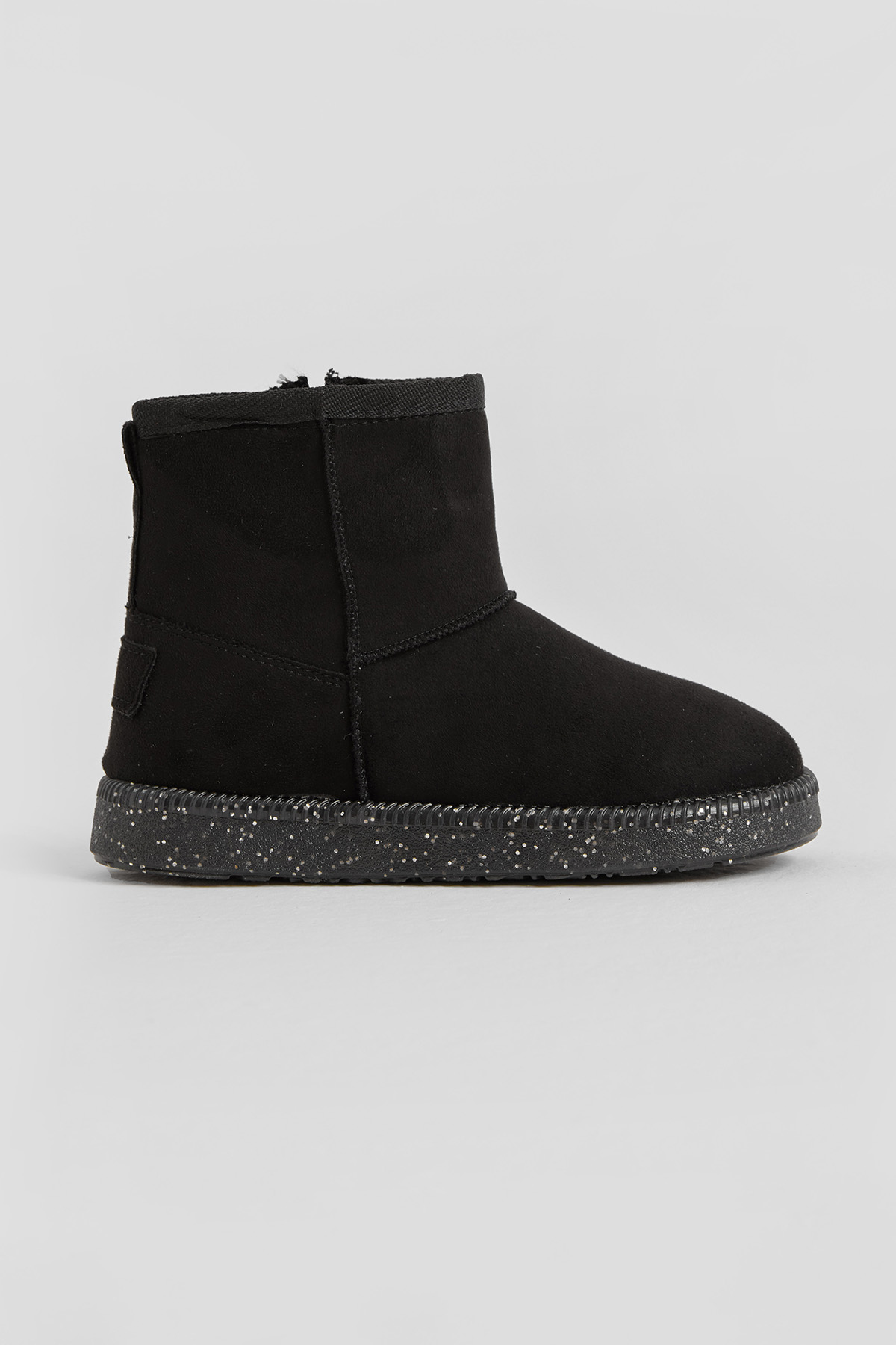 Kız Çocuk Siyah Termo Taban Süet Görünümlü İçi Kürklü Kısa Bot