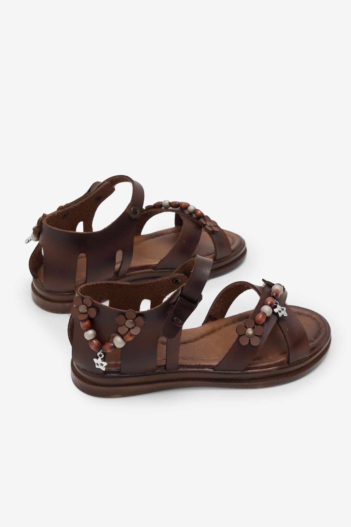 Kız Çocuk Taba Rahat Kalıp Boncuklu Sandalet