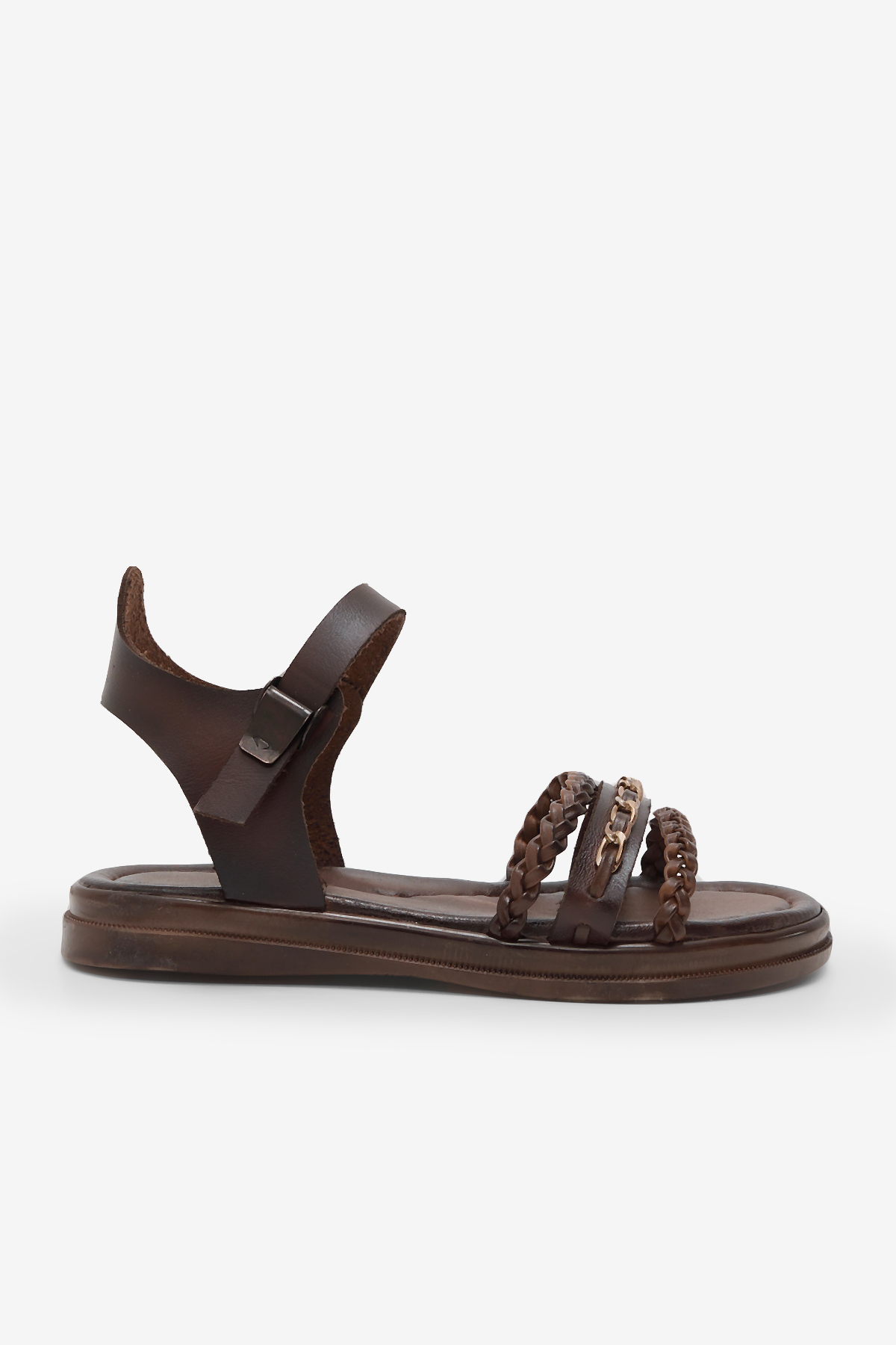 Kız Çocuk Taba Rahat Kalıp Örgülü Düz Sandalet