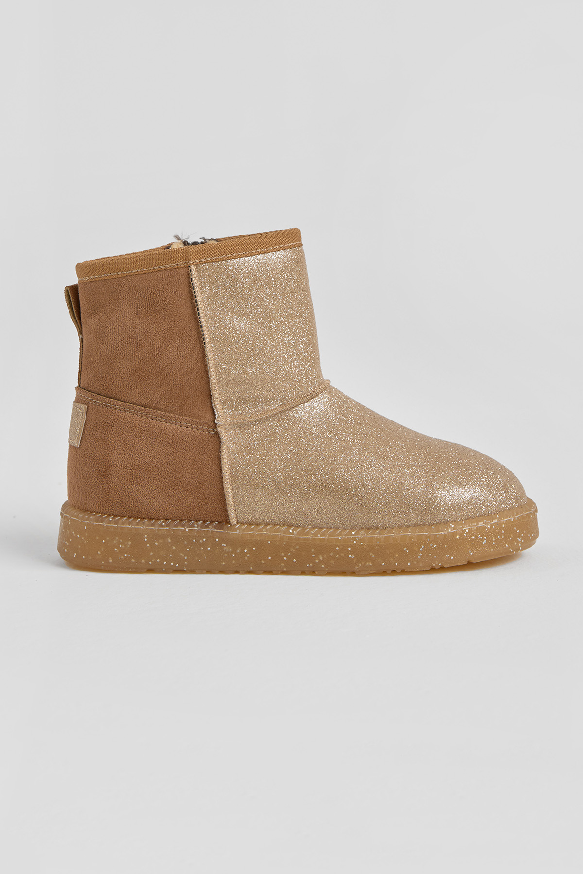 Kız Çocuk Taba Simli Termo Taban Süet Görünümlü İçi Kürklü Kısa Bot