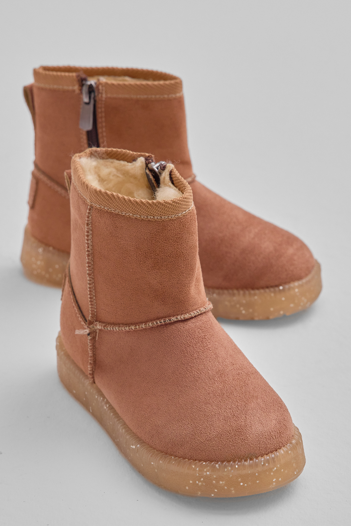 Kız Çocuk Taba Termo Taban Süet Görünümlü İçi Kürklü Kısa Bot