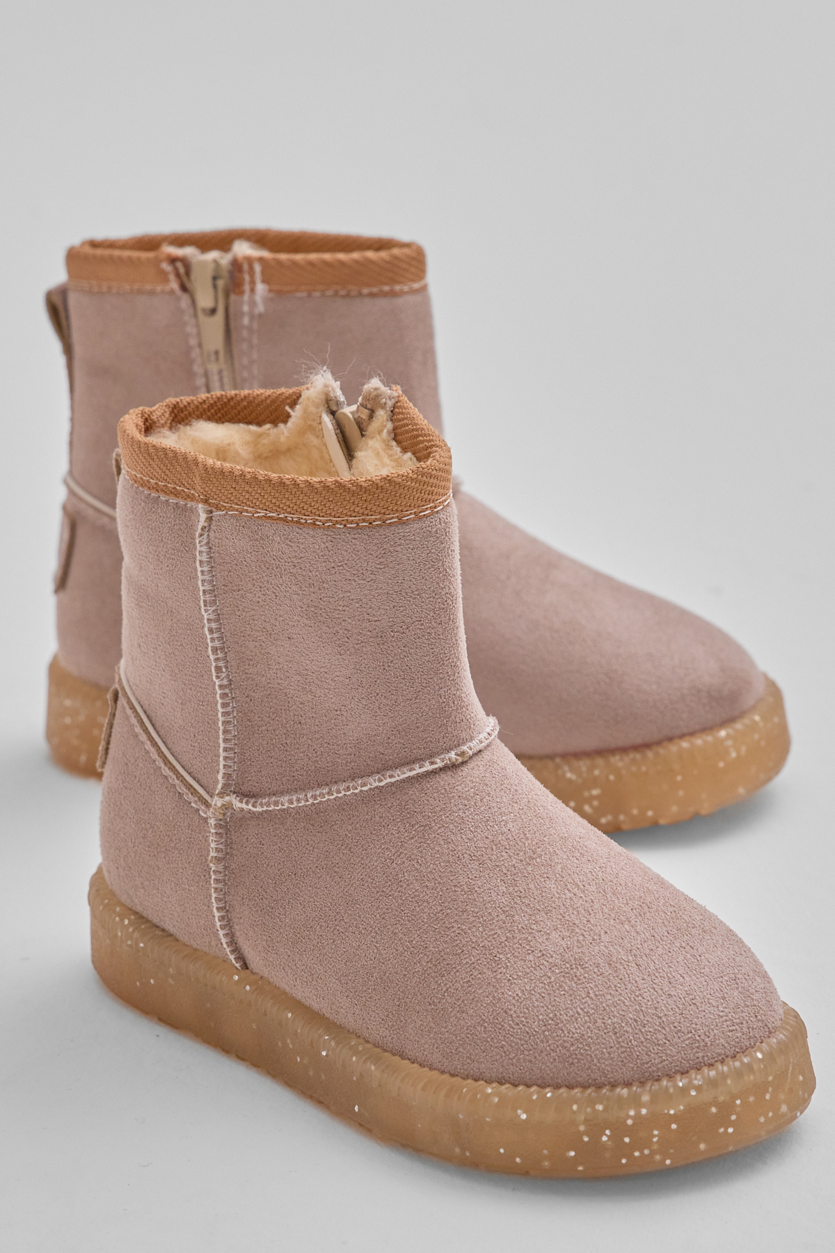 Kız Çocuk Vizon Termo Taban Süet Görünümlü İçi Kürklü Kısa Bot