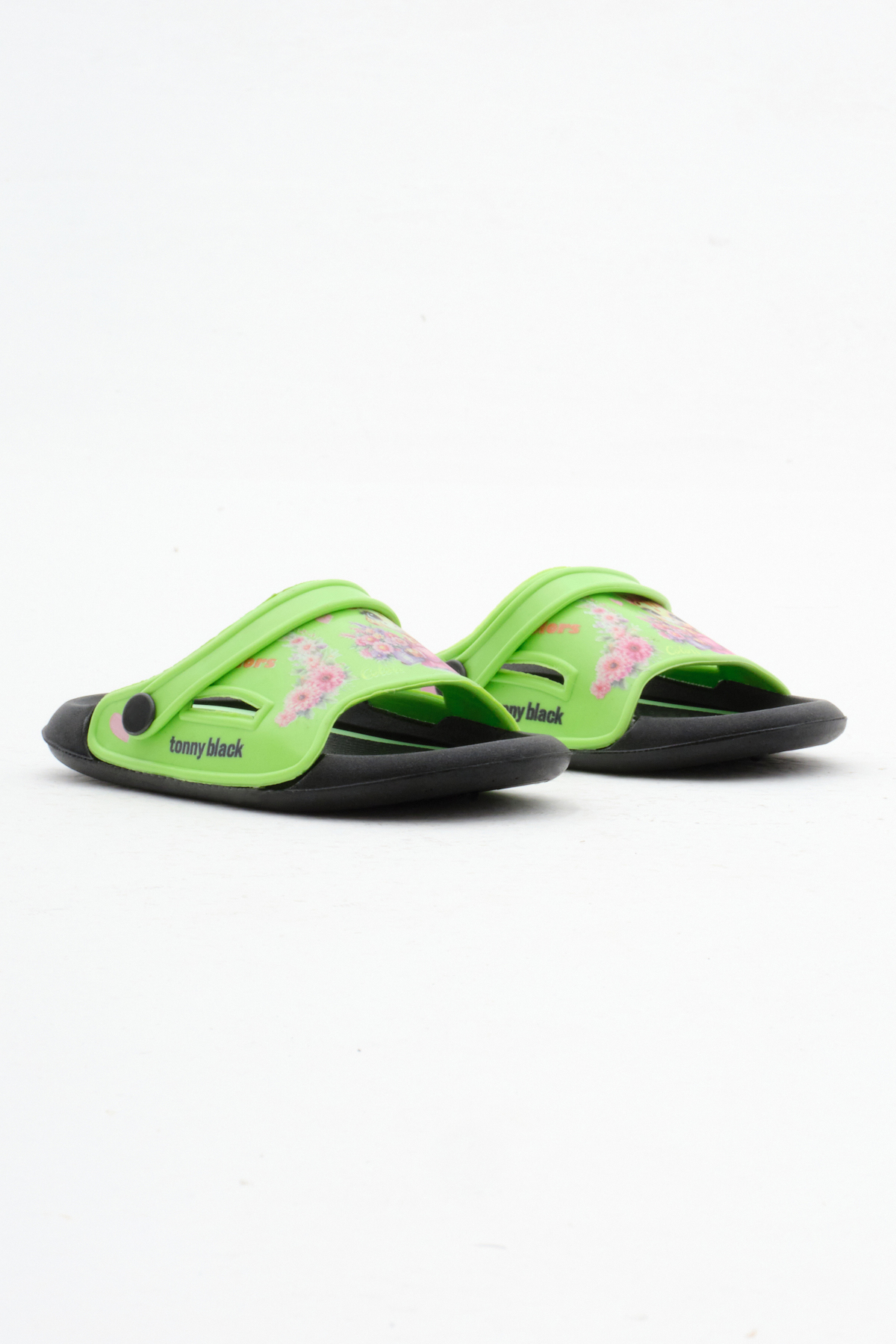 Kız Çocuk Yeşil Poli Taban Çiçek Desenli Terlik