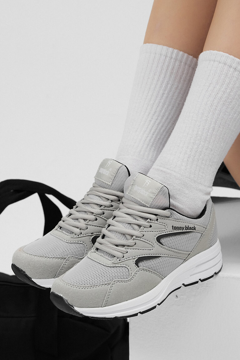 Unisex Gri Poli Taban Nefes Alabilen Kumaş Bağcıklı Spor Ayakkabı