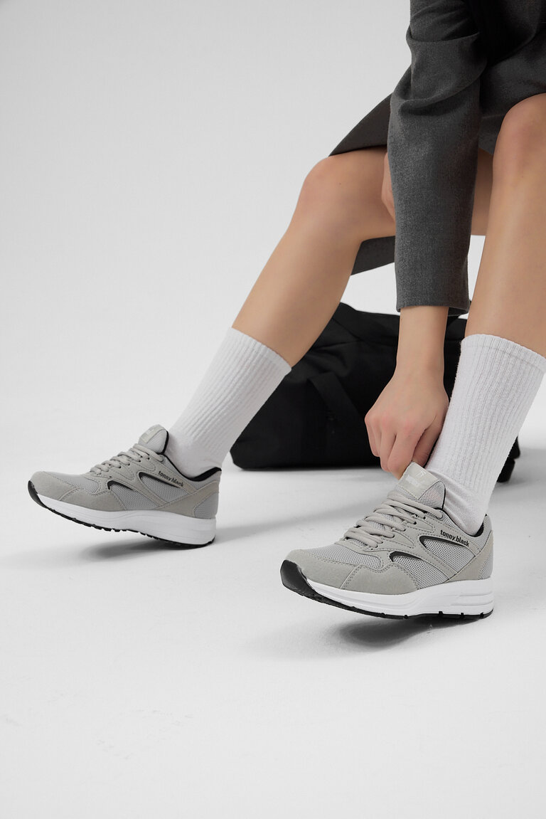 Unisex Gri Poli Taban Nefes Alabilen Kumaş Bağcıklı Spor Ayakkabı