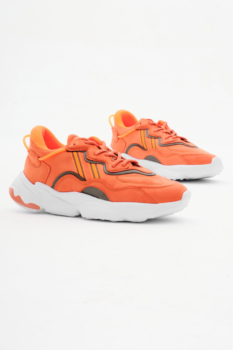Unisex Oranj Rahat Kalıp Yüksek Taban Şeritli Bağcıklı Spor Ayakkabı