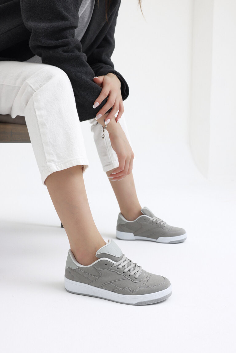 Unisex Gri Rahat Kalıp Termo Taban Bağcıklı Spor Ayakkabı