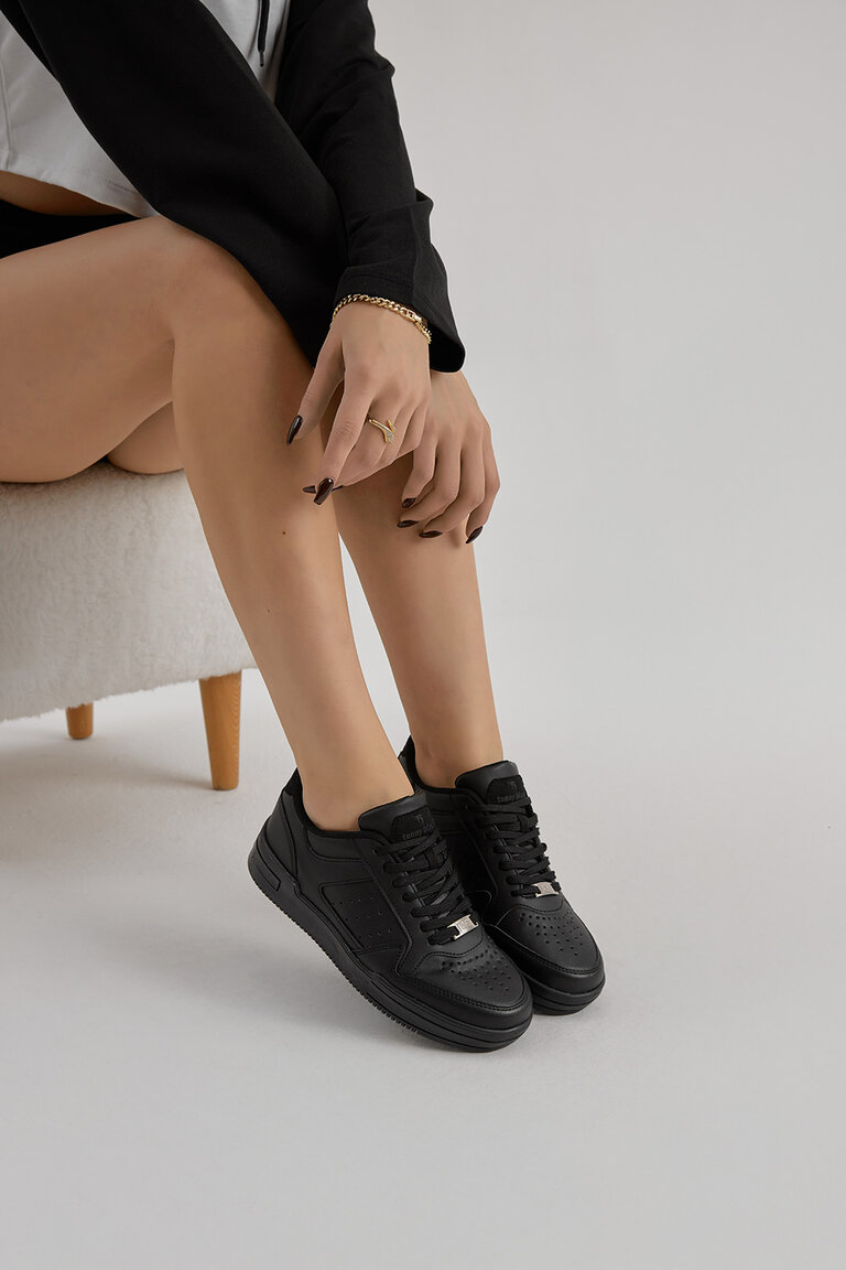 Unisex Siyah Termo Taban Bağcıklı Günlük Spor Ayakkabı