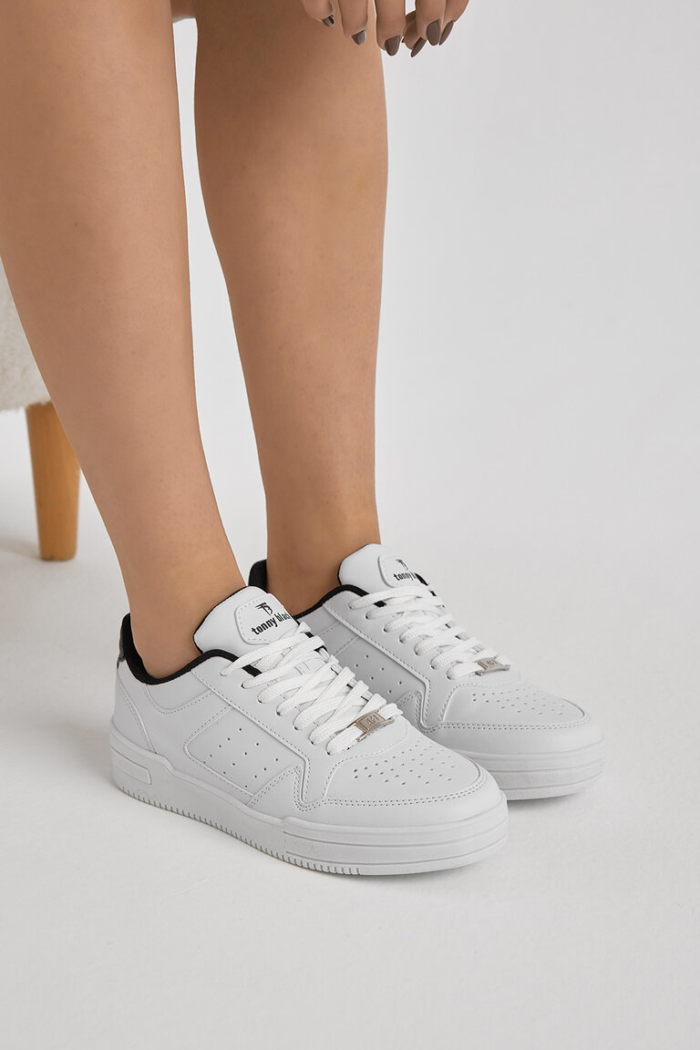 Unisex Beyaz Siyah Termo Taban Bağcıklı Günlük Spor Ayakkabı