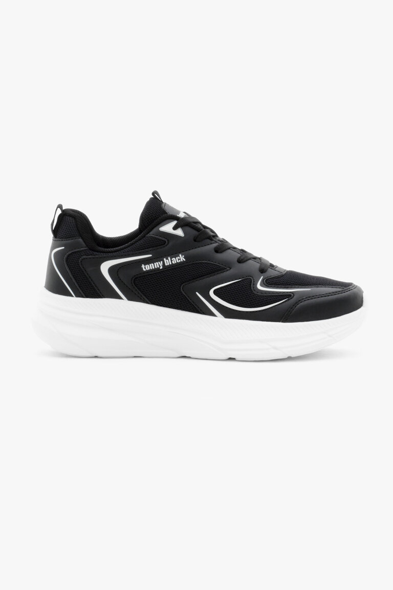 Unisex Siyah Beyaz Nefes Alabilen Kumaş Faylon Taban Bağcıklı Spor Ayakkabı