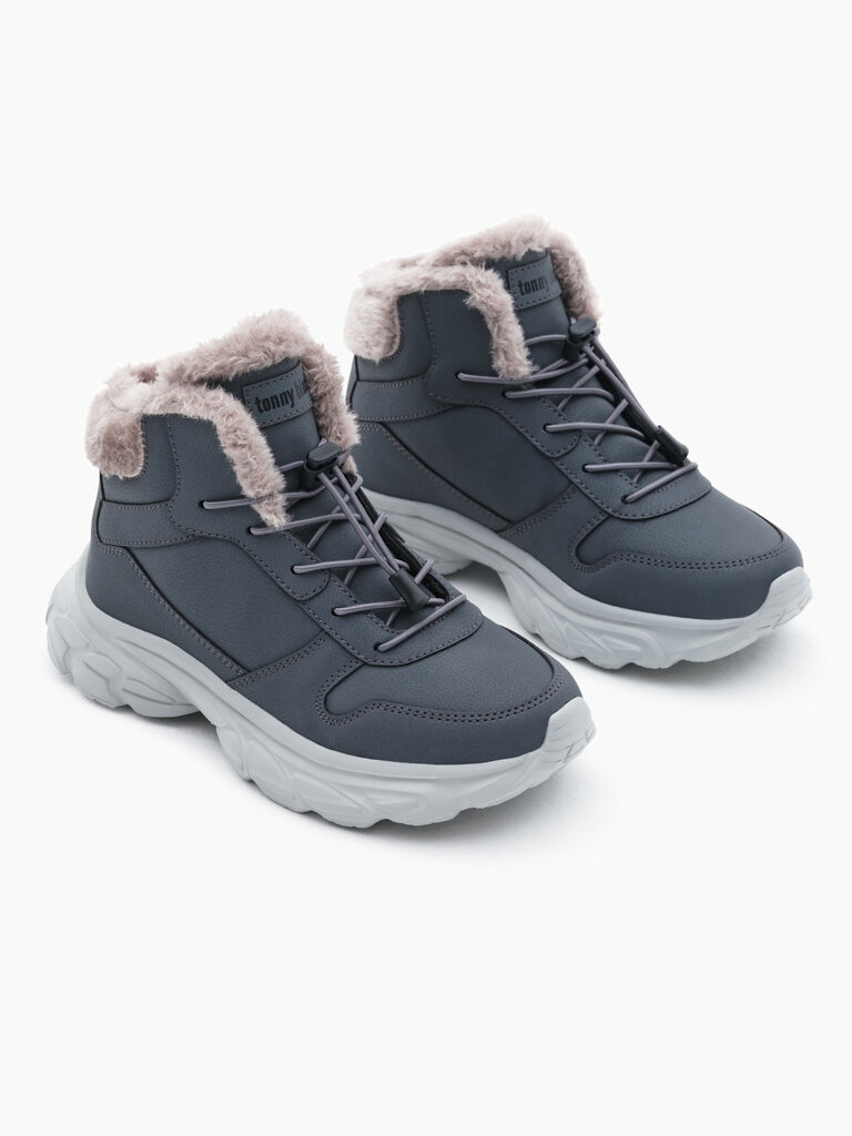 Çocuk Unisex Füme Faylon Taban İçi Kürklü Lastik Bağcıklı Bot