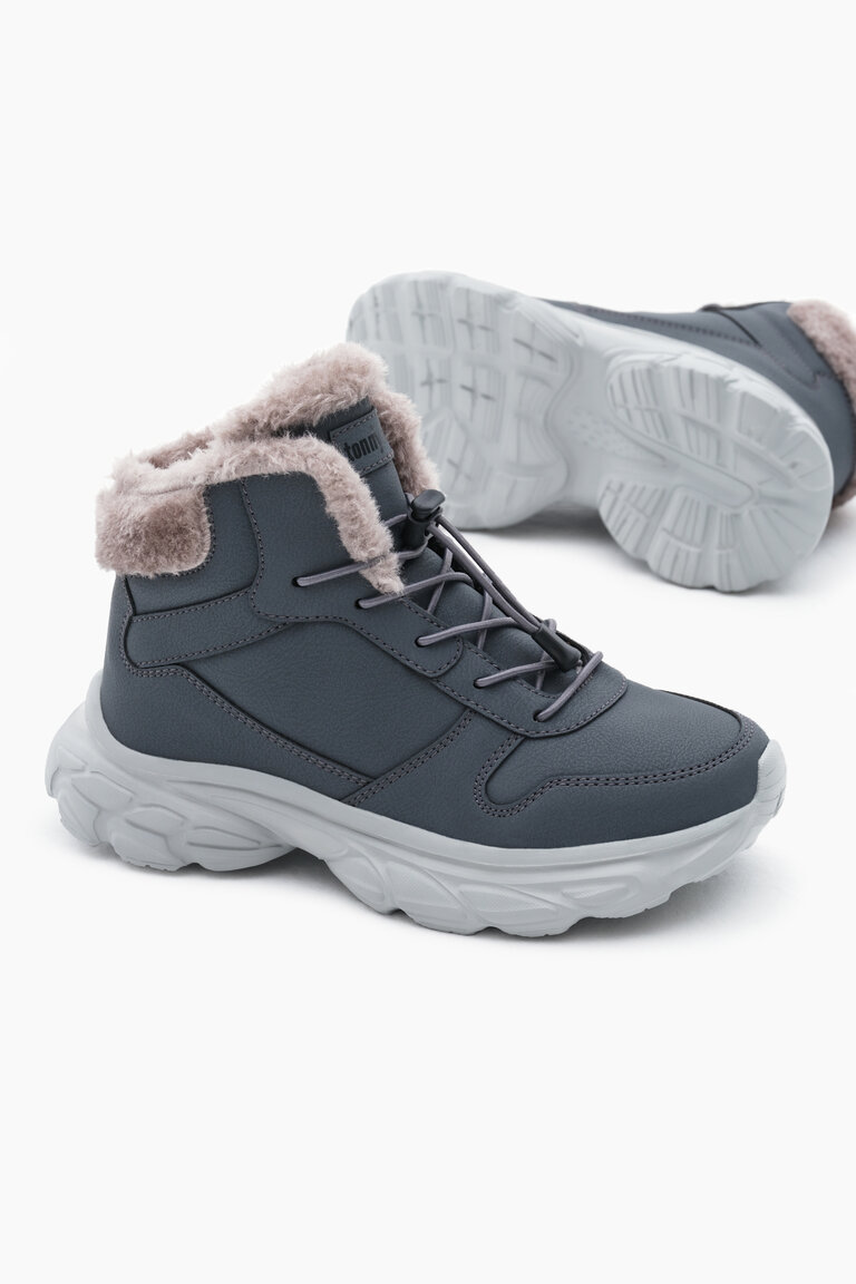 Çocuk Unisex Füme Faylon Taban İçi Kürklü Lastik Bağcıklı Bot
