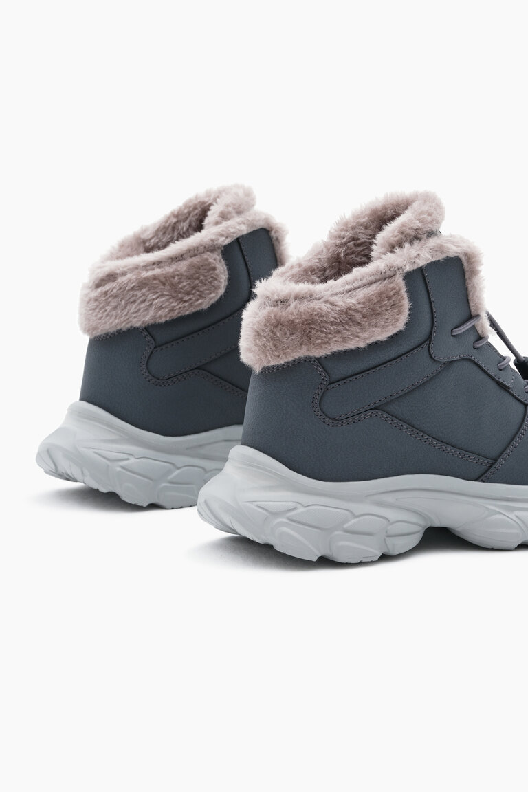 Çocuk Unisex Füme Faylon Taban İçi Kürklü Lastik Bağcıklı Bot
