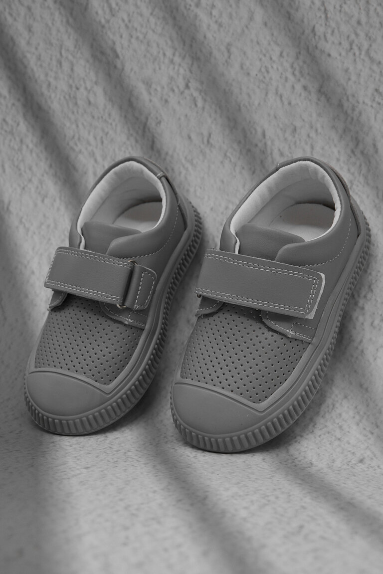 Çocuk Unisex Gri Çocuk Cırtlı Rahat Kalıp Sneaker