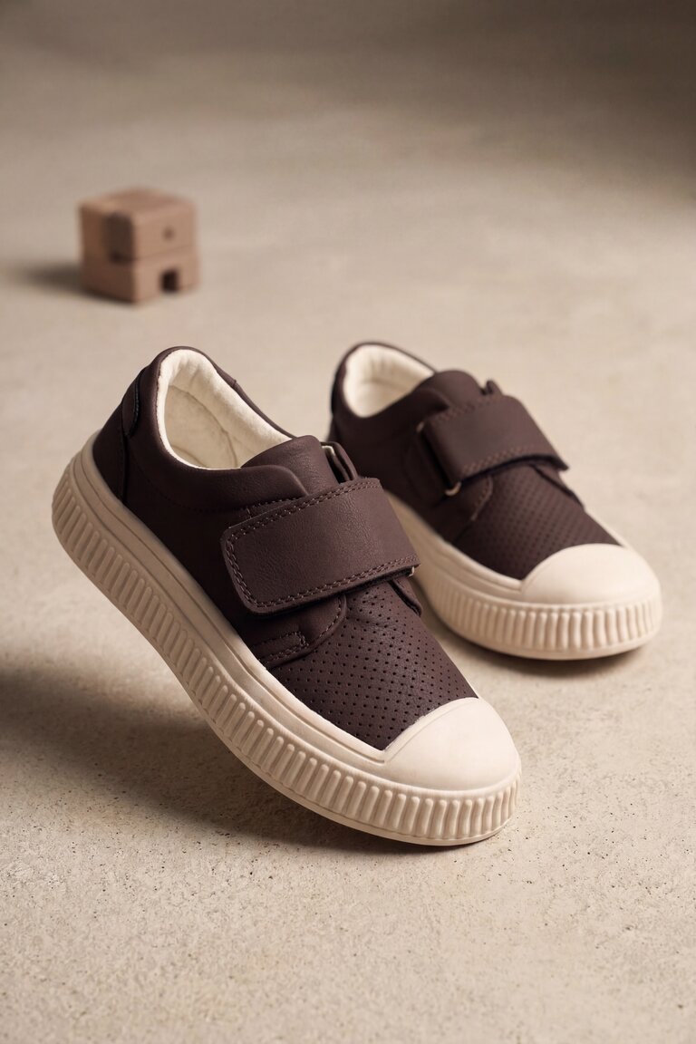Çocuk Unisex Acı Kahve Çocuk Cırtlı Rahat Kalıp Sneaker