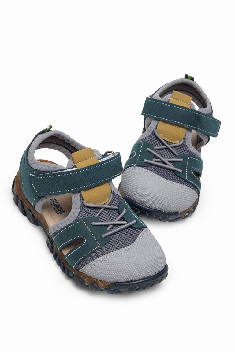 Çocuk Unisex Lacivert Sarı Çoçuk Cırt Ve Bağcıklı Rahat Kalıp Sandalet