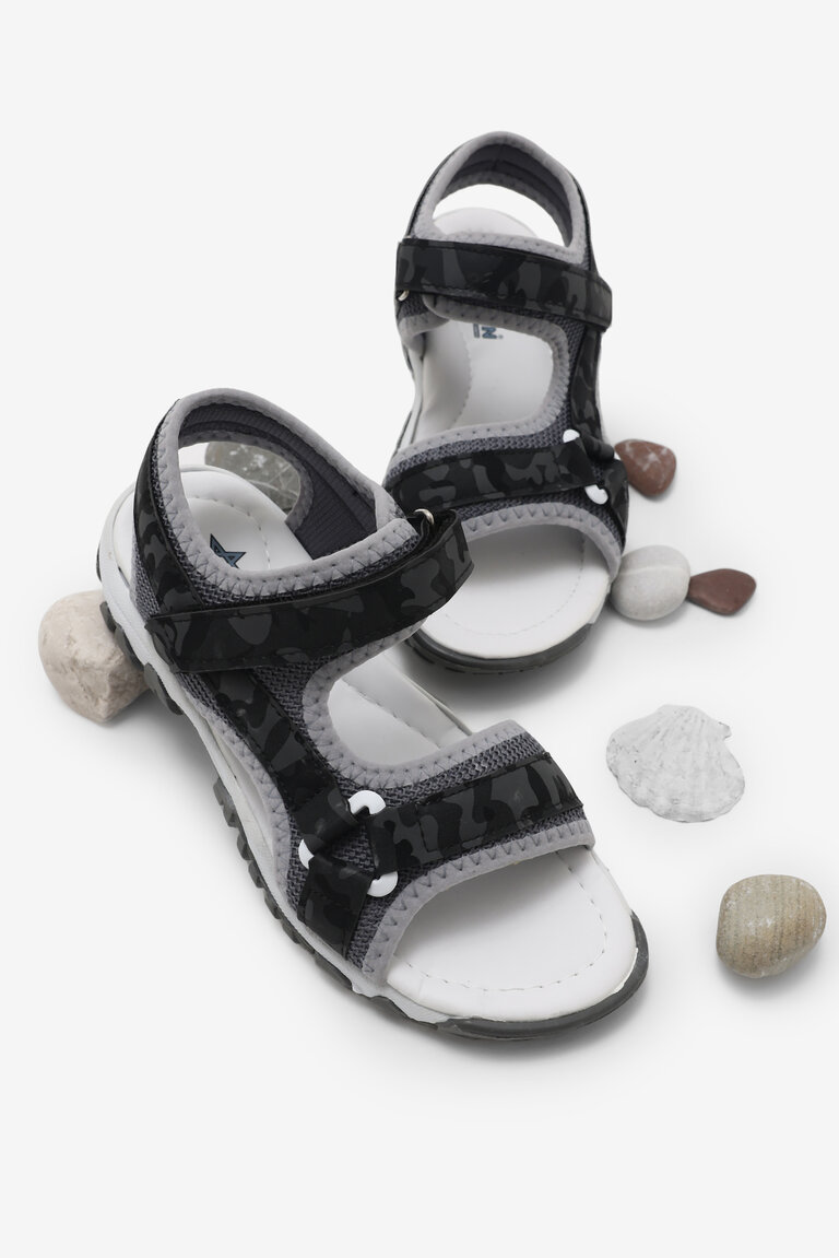 Çocuk Unisex Siyah Kamuflaj Çoçuk Cırtlı Sandalet