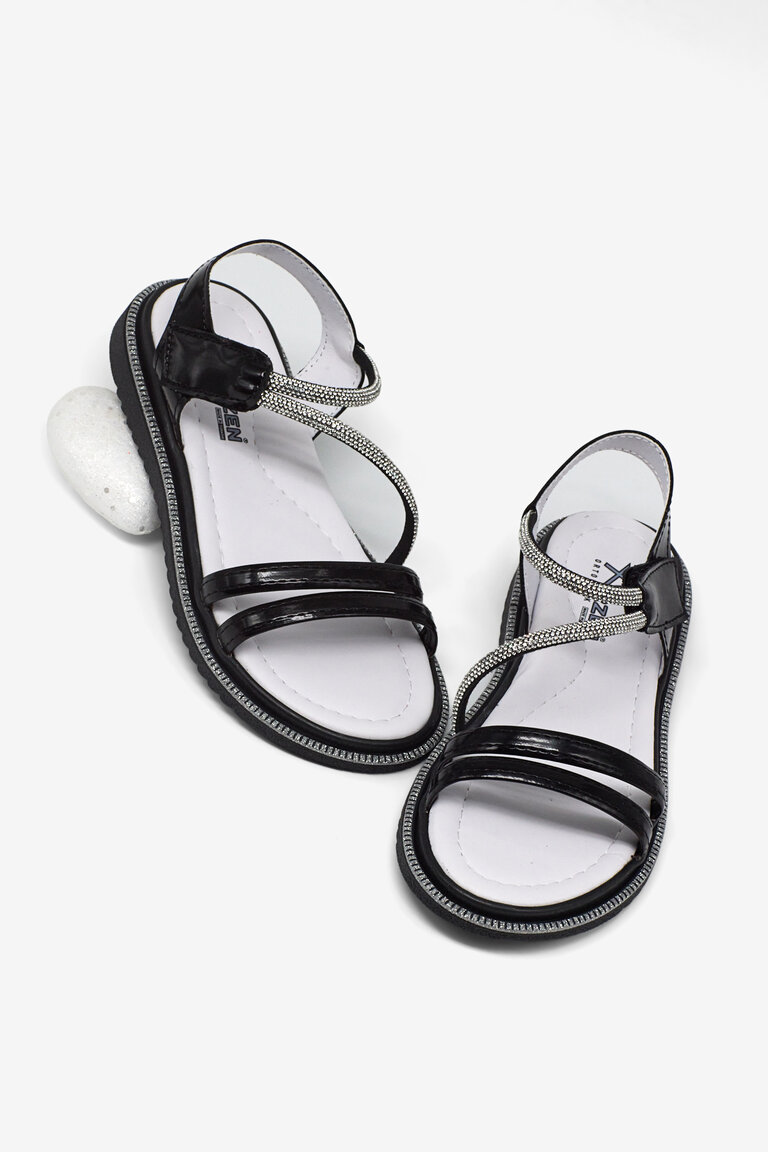 Çocuk Unisex Siyah Rugan Çocuk Sim Detaylı Sandalet