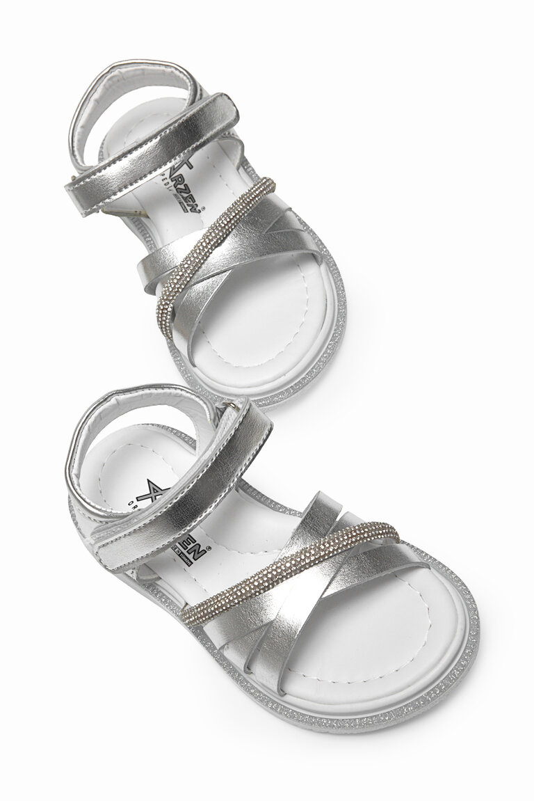 Çocuk Unisex Gümüş Çoçuk Çarpraz Bağlı Sandalet