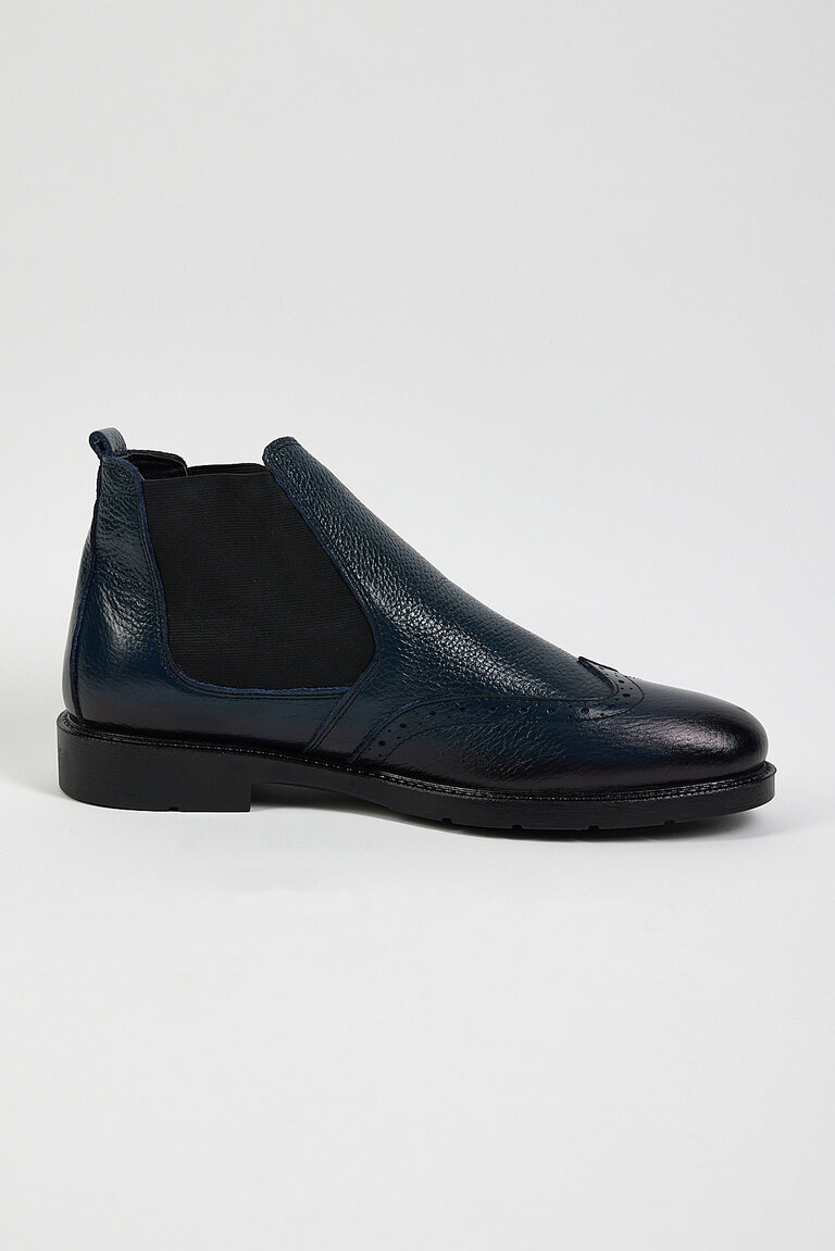 Erkek Lacivert Rahat Kalıp Desenli Hakiki Deri Lastikli Bot