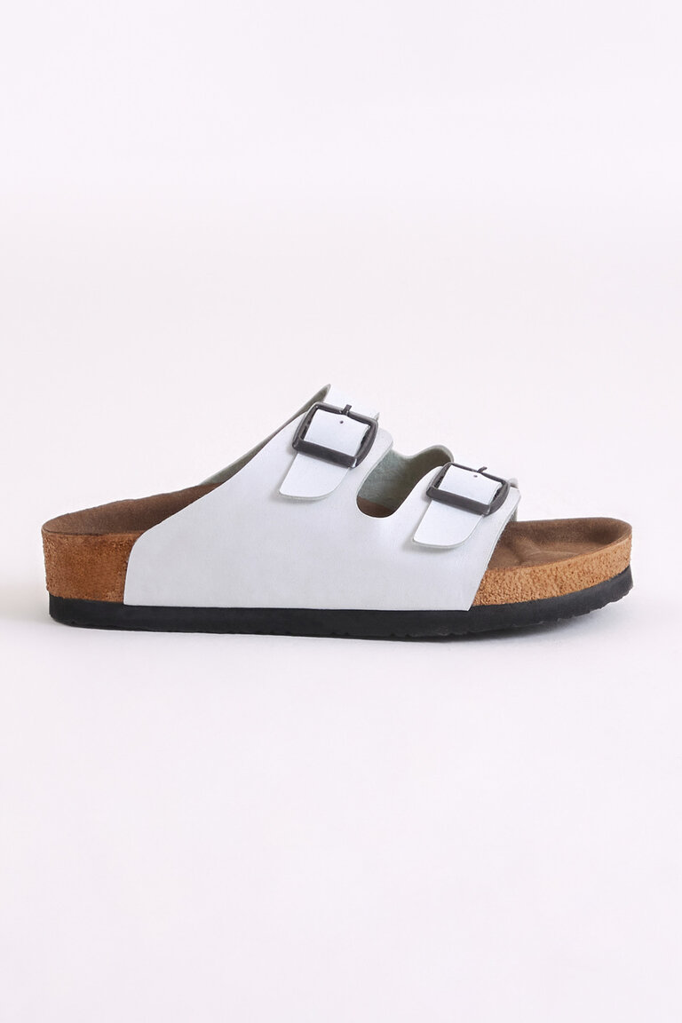 Çocuk Unisex Beyaz Rahat Kalıp Poli Taban Çift Tokalı Nubuk Sandalet