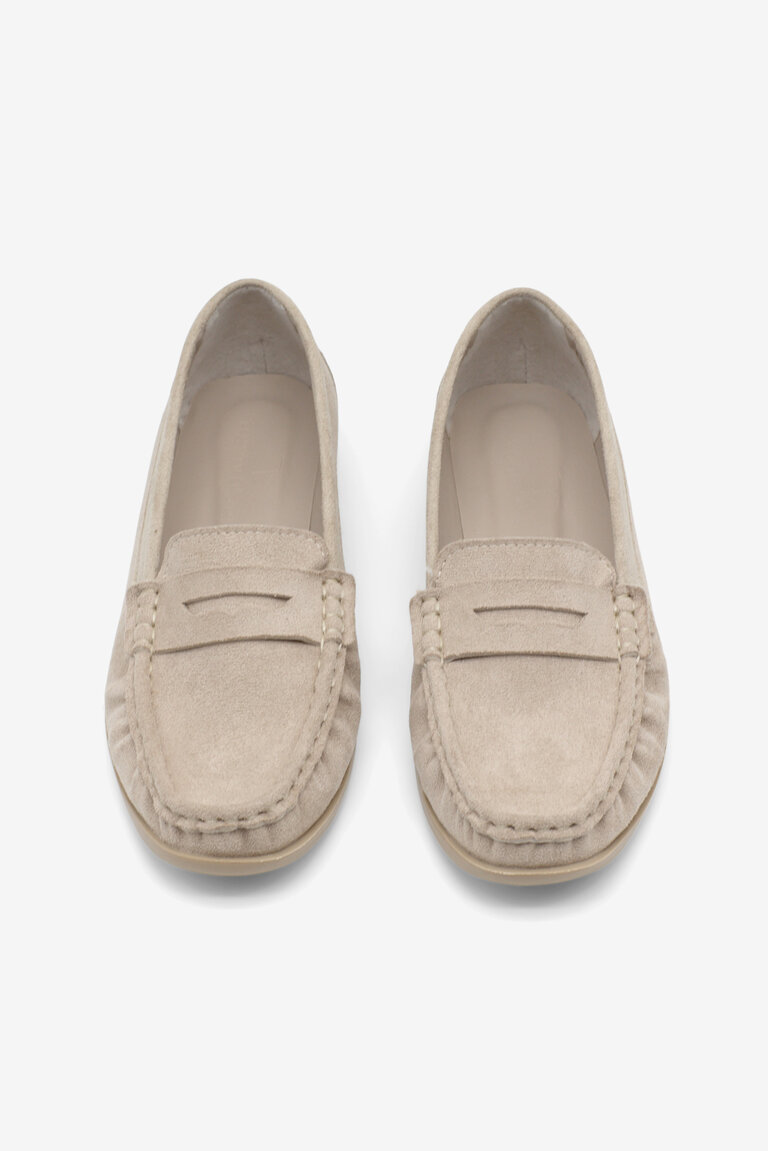 Kadın Bej Süet Termo Kaymaz Taban Loafer Oxford Kadın Ayakkabı