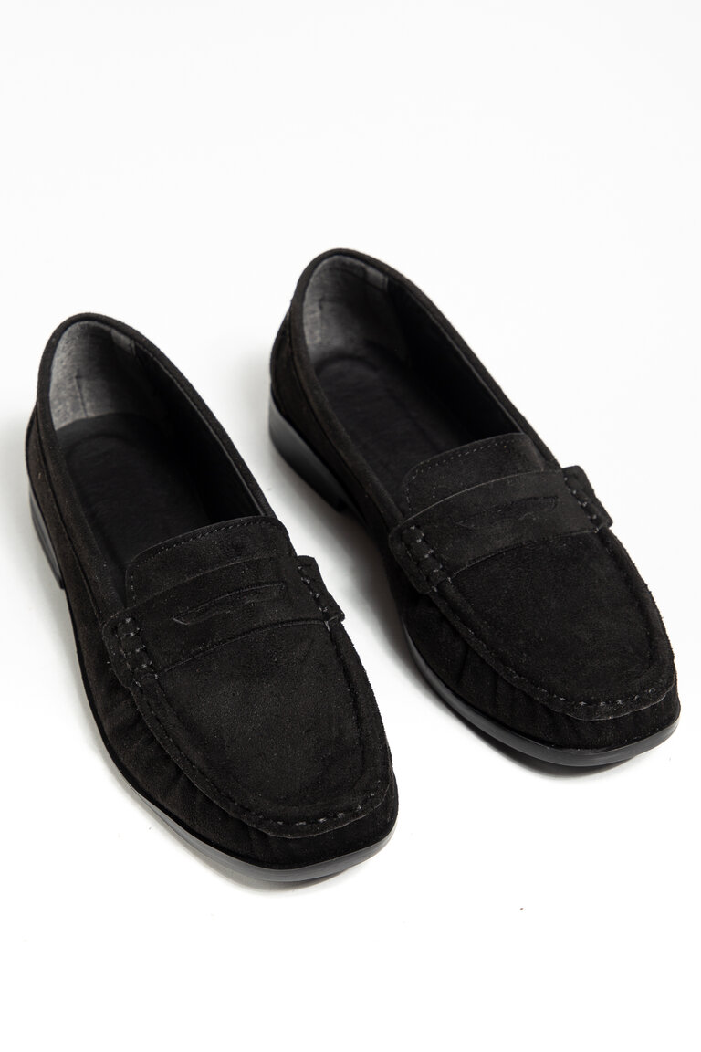 Kadın Siyah Süet Termo Kaymaz Taban Loafer Oxford Kadın Ayakkabı