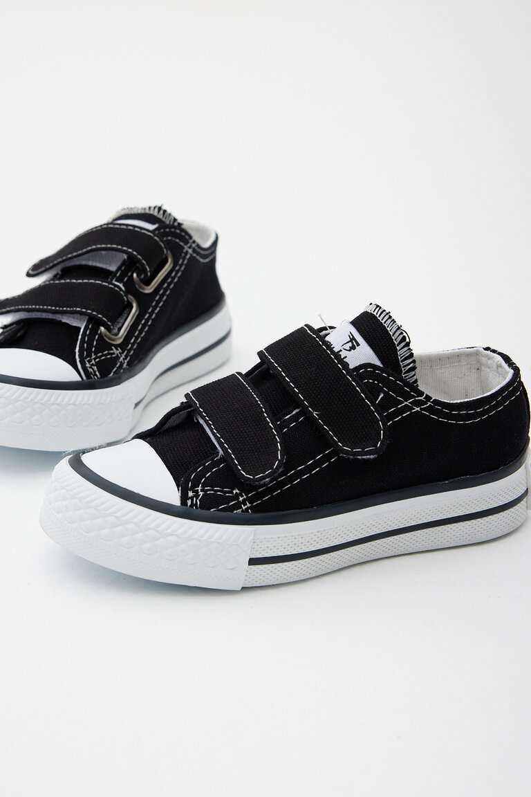 Çocuk Unisex Siyah Kauçuk Taban Keten Cırtlı Spor Ayakkabı