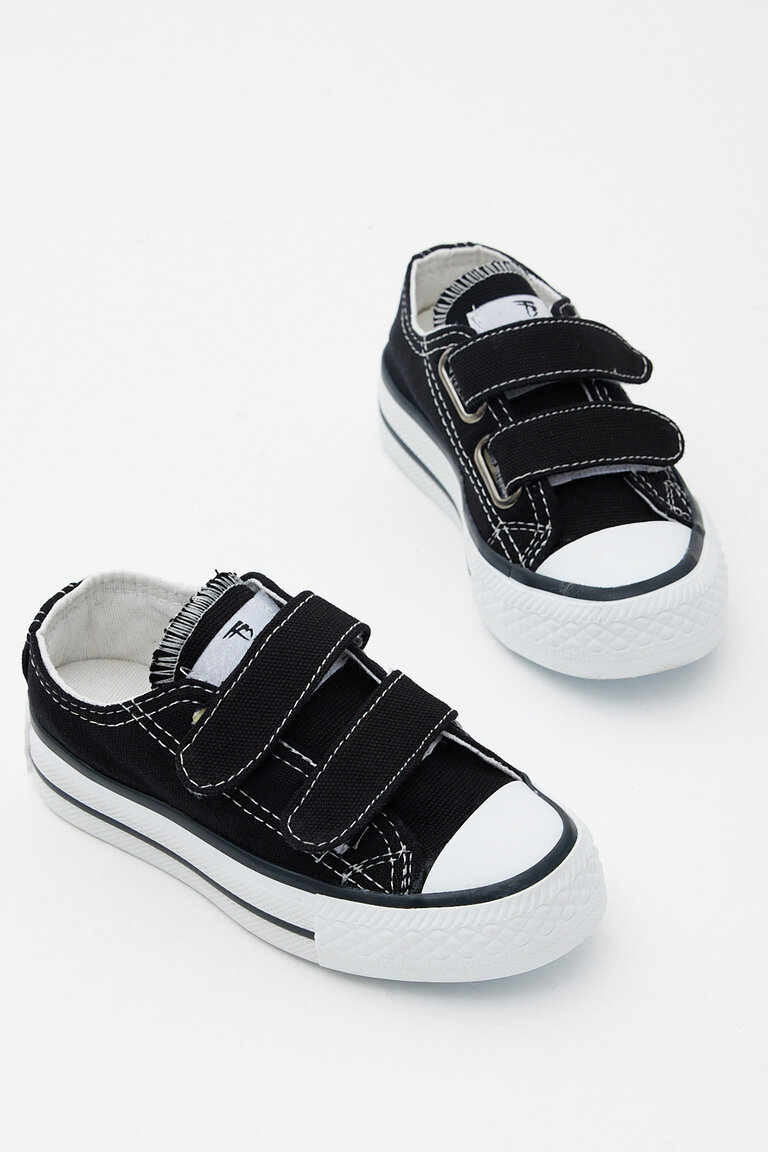 Çocuk Unisex Siyah Kauçuk Taban Keten Cırtlı Spor Ayakkabı