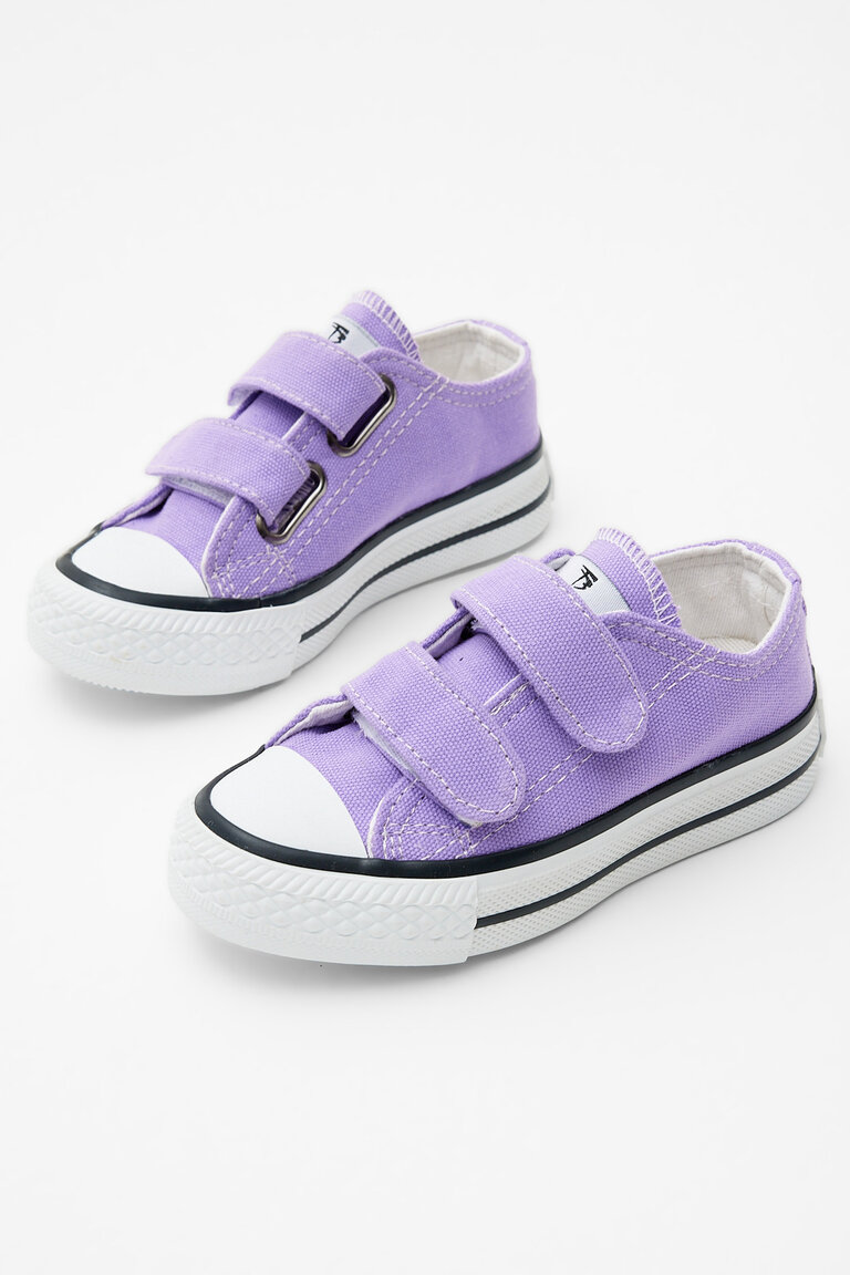 Çocuk Unisex Lila Kauçuk Taban Keten Cırtlı Spor Ayakkabı