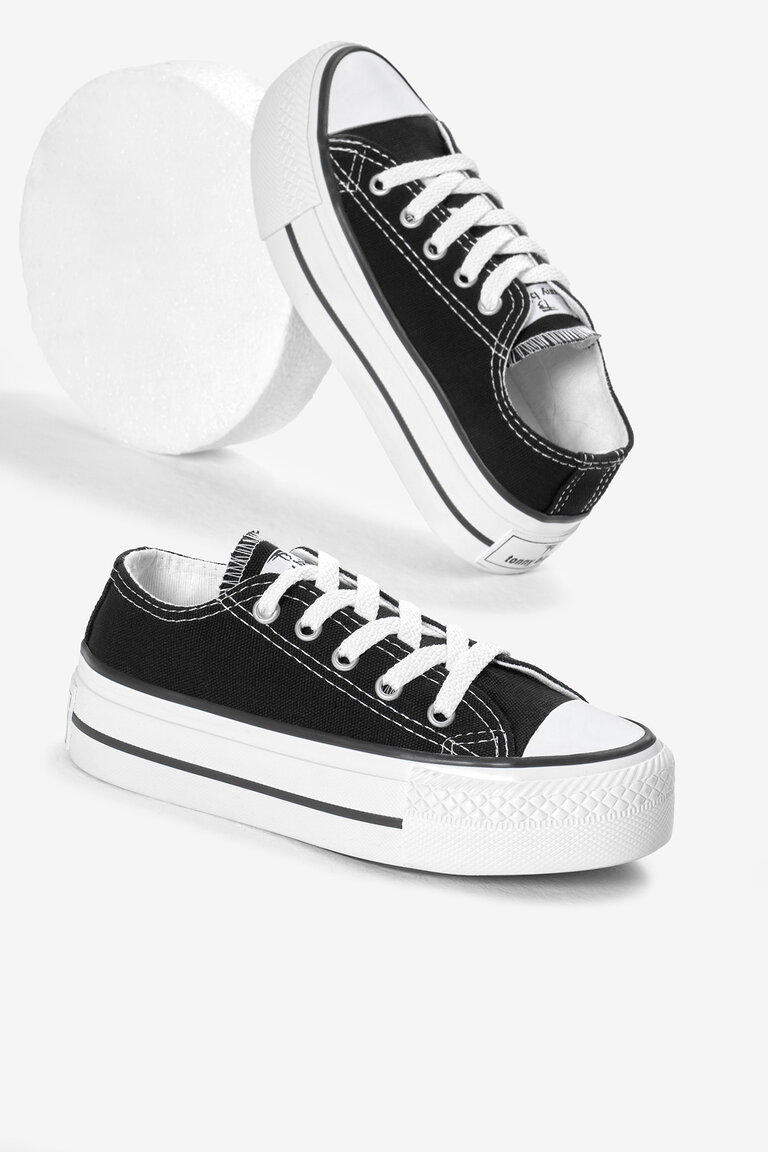 Çocuk Unisex Siyah Termo Kalın Taban Bağcıklı Keten Spor Ayakkabı
