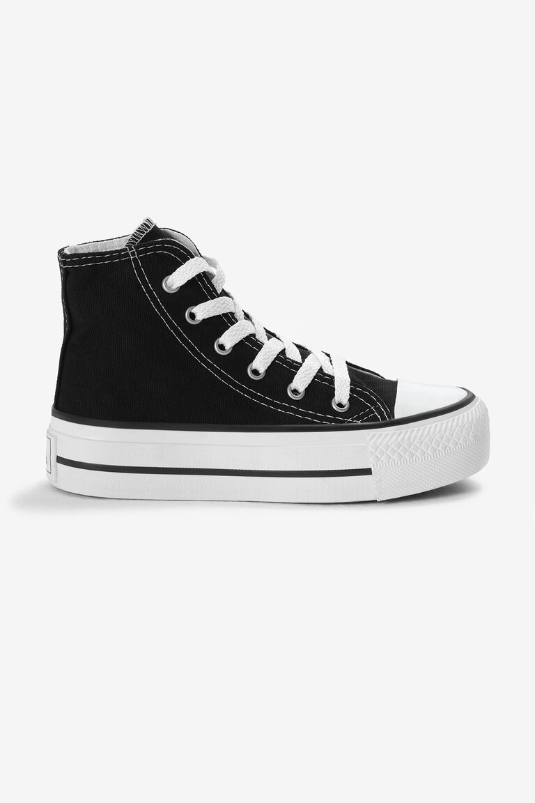 Çocuk Unisex Siyah Termo Kalın Taban Bağcıklı Uzun Keten Spor Ayakkabı