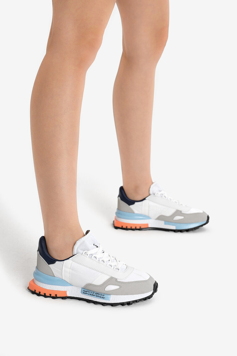 Unisex Beyaz Mavi Kalın Termo Taban Yazı Detaylı Retro Stil Günlük Spor Ayakkabı