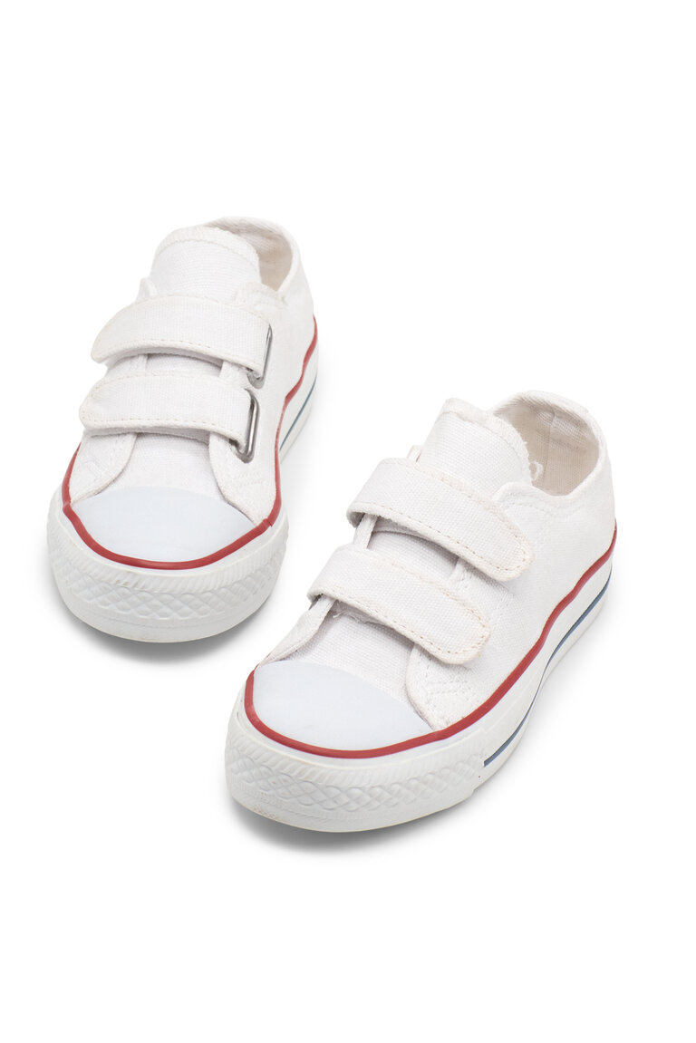 Çocuk Unisex Beyaz Rahat Kalıp Çift Bantlı Ayakkabı