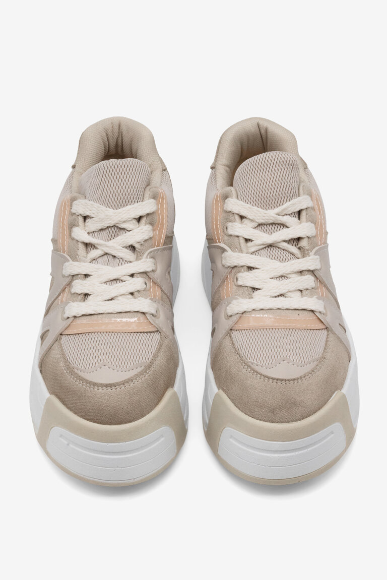 Kadın Bej Yüksek Taban Rahat Bağcıklı Sneaker