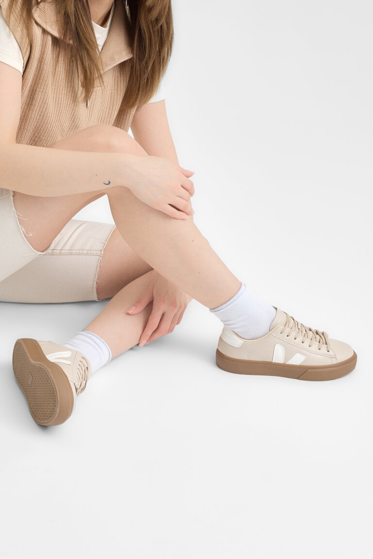 Kadın Bej Beyaz Kauçuk Taban Rahat Bağcıklı Sneaker